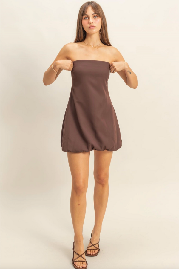Strapless Mini Balloon Dress - Espresso