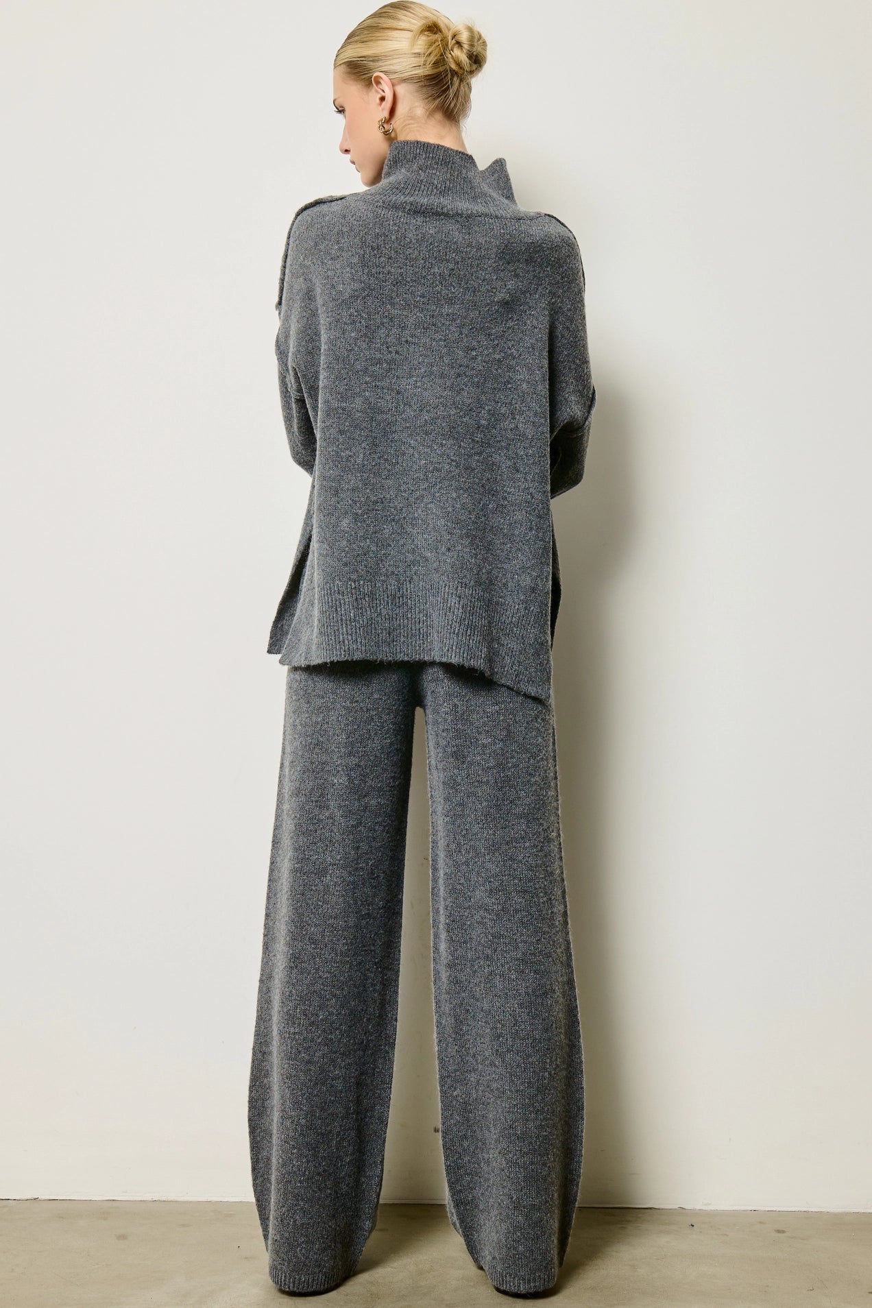 Mock Neck Knit Sweater Set - Charcoal