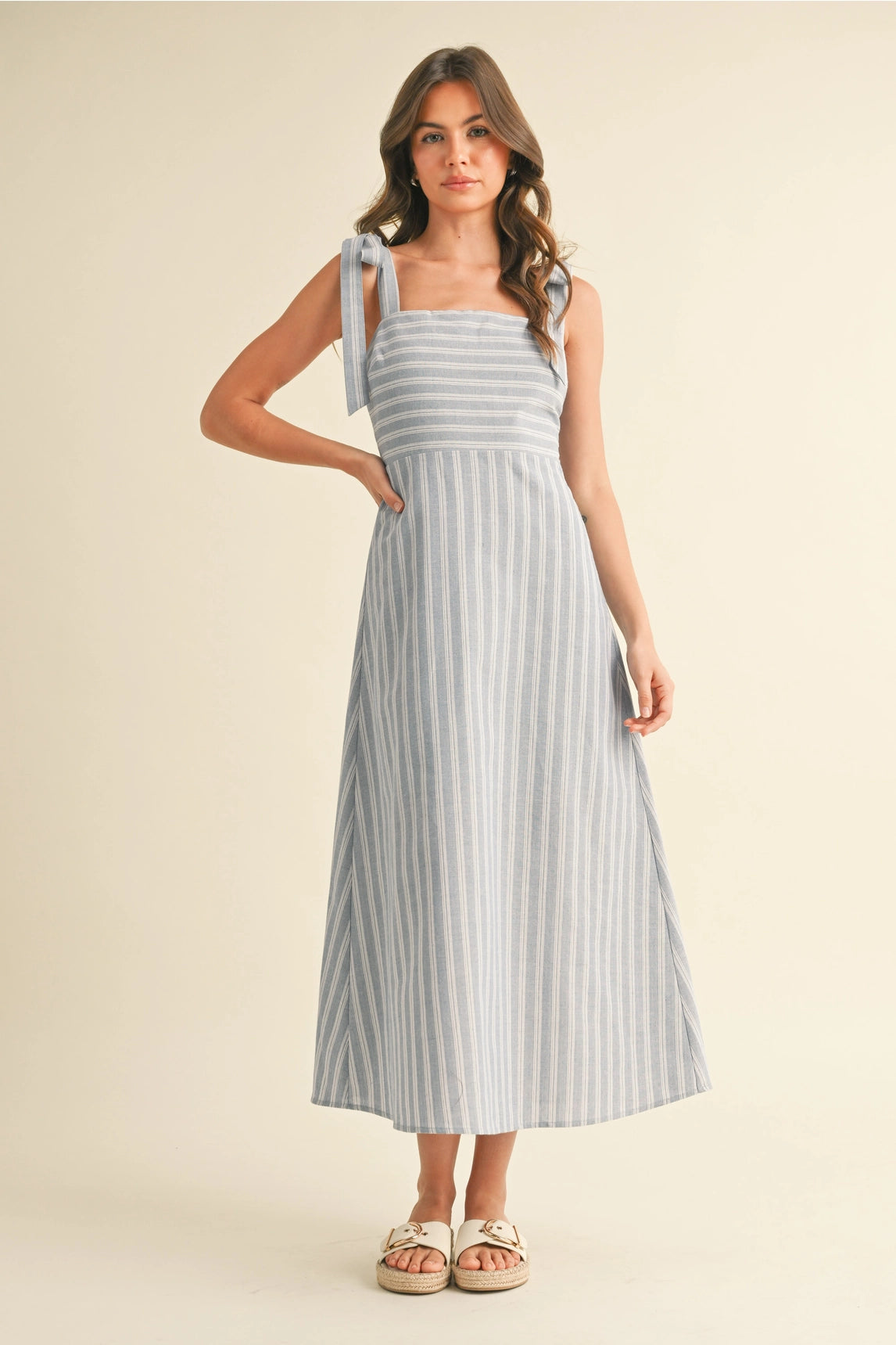 Ava Striped Midi Dress - Light Blue