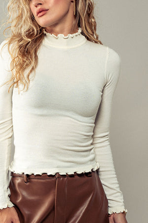 Scalloped Edge Long Sleeve Top