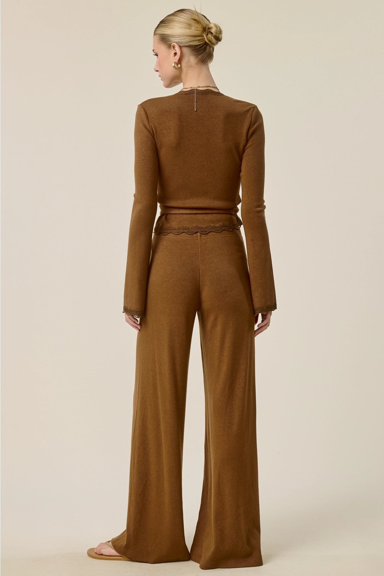 Scallop Wrap Top & Pants Set - Walnut