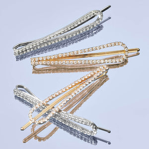 KITSCH - Metal Rhinestone Drop Bobby Pins 4pc Set - Gold/Silver