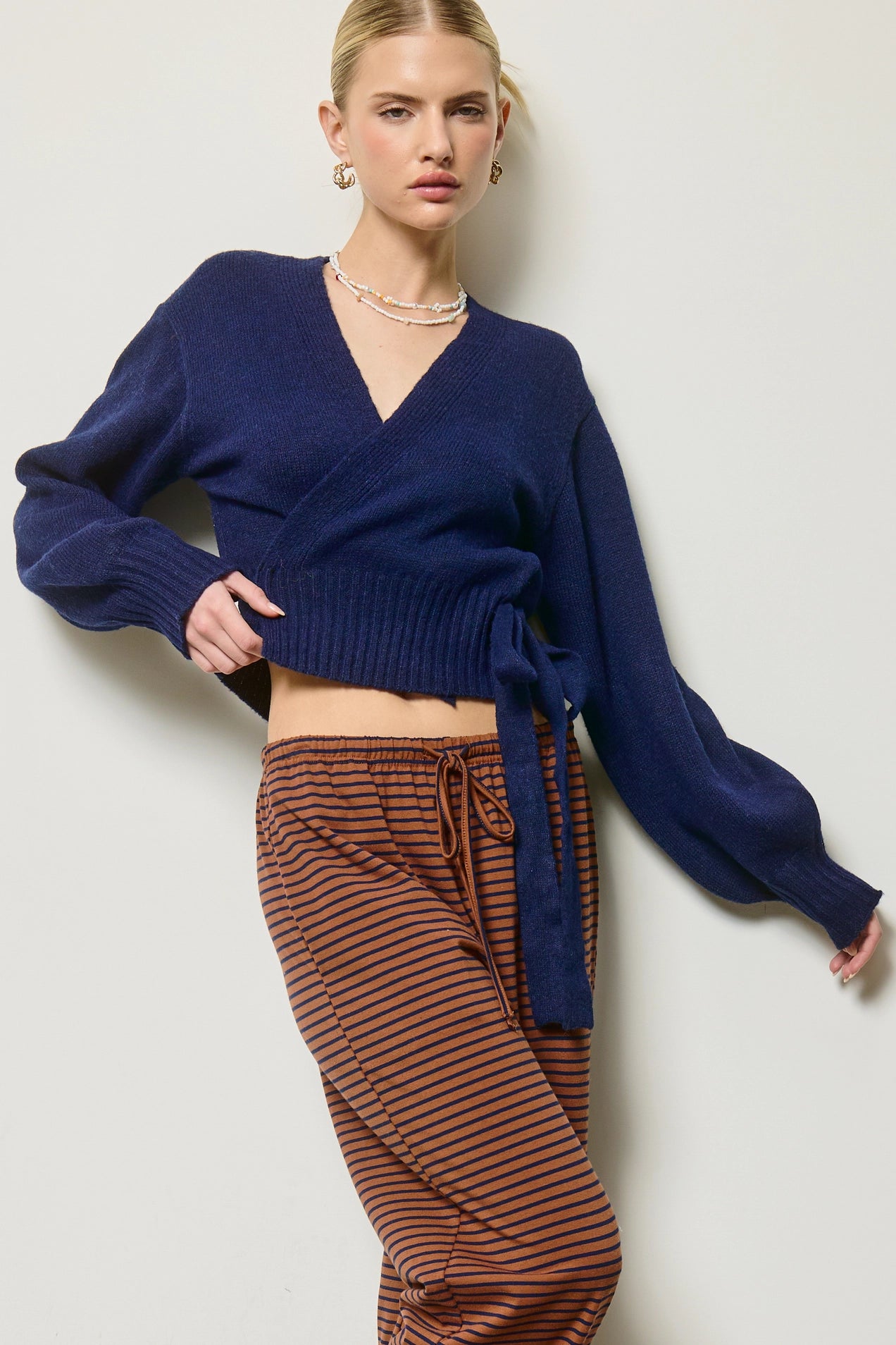 Wrap Tie Knit Sweater - Navy