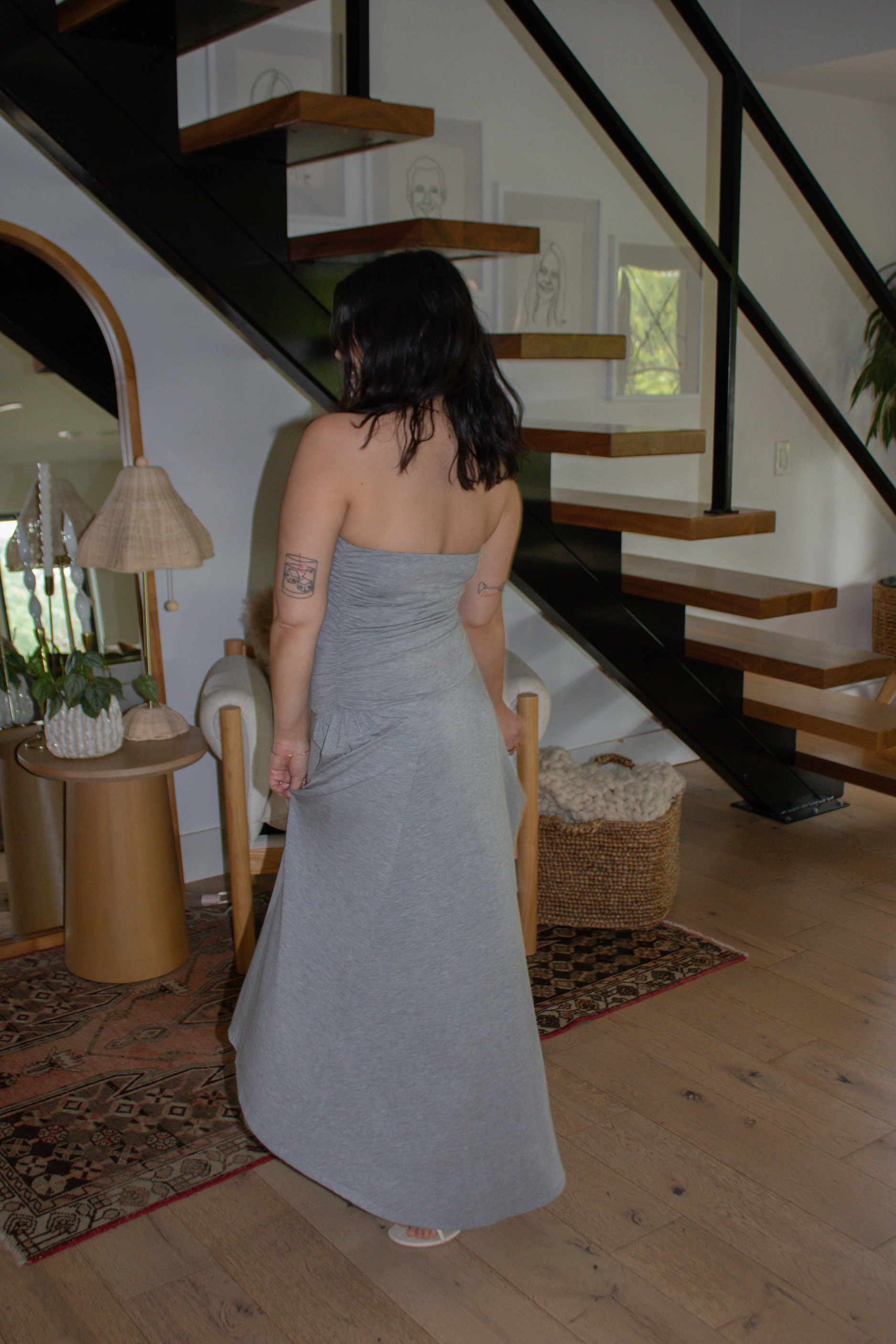 Goddess Strapless Maxi Dress - Heather Grey