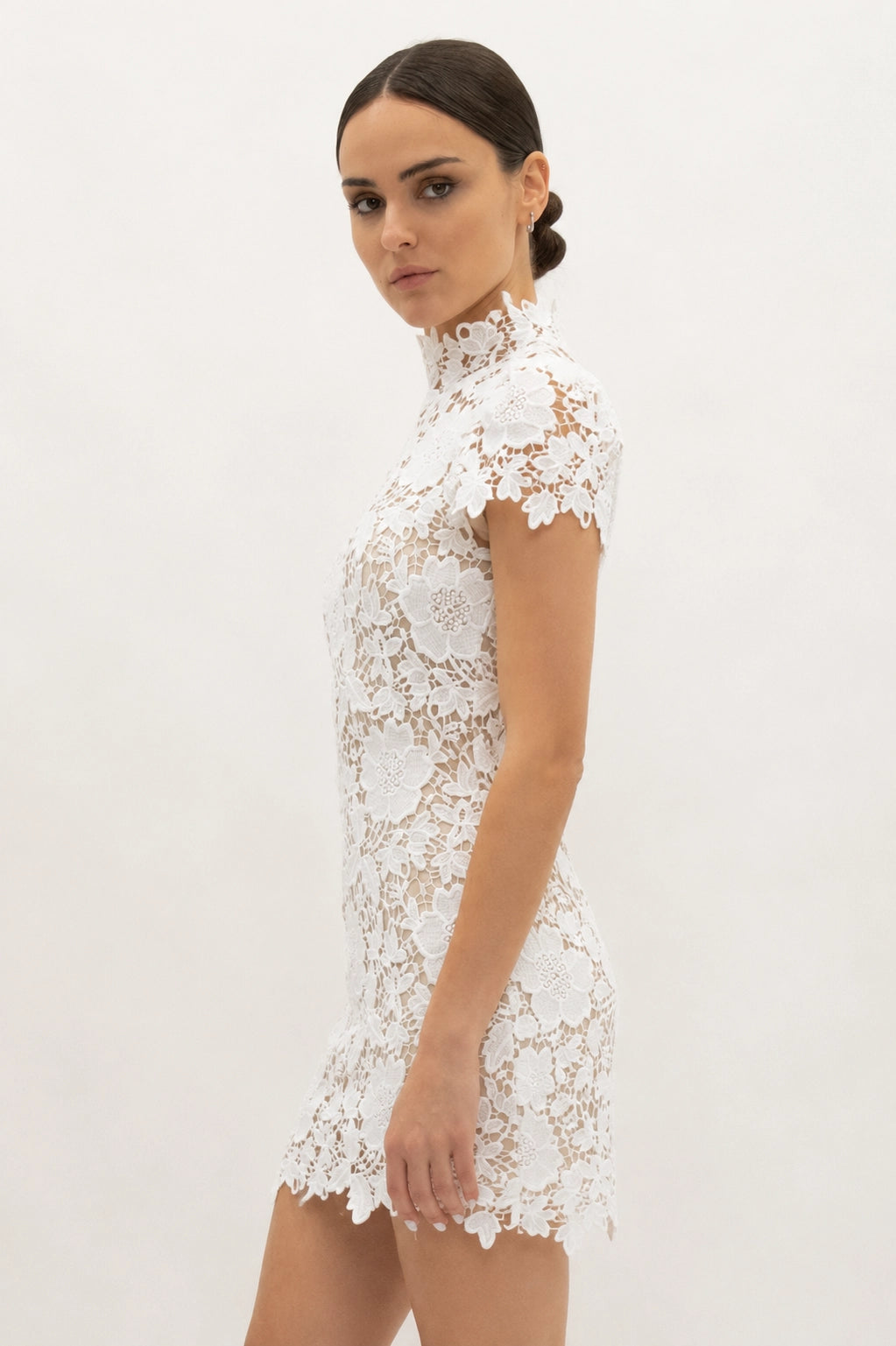 Cap Sleeve Lace Mini Dress - White