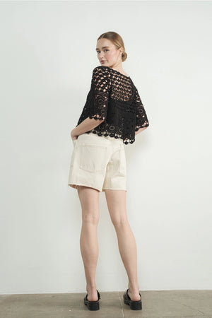 Vintage Washed Barrel Denim Shorts - Cream