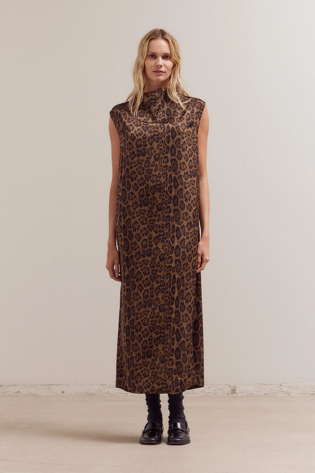 Leopard Mock Neck Maxi Dress