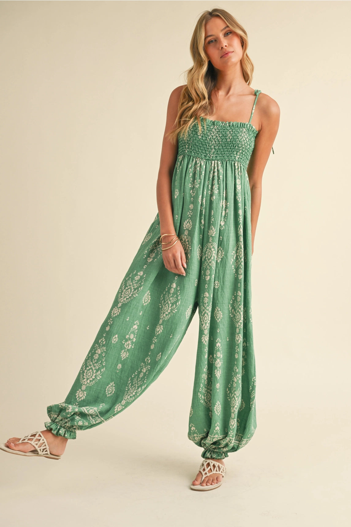 Lilly Printed Balloon Jumpsuit - Green
