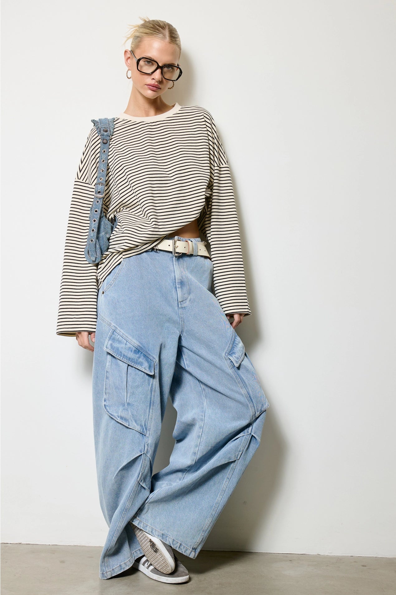 Striped Oversized Long Sleeve Top - Oreo