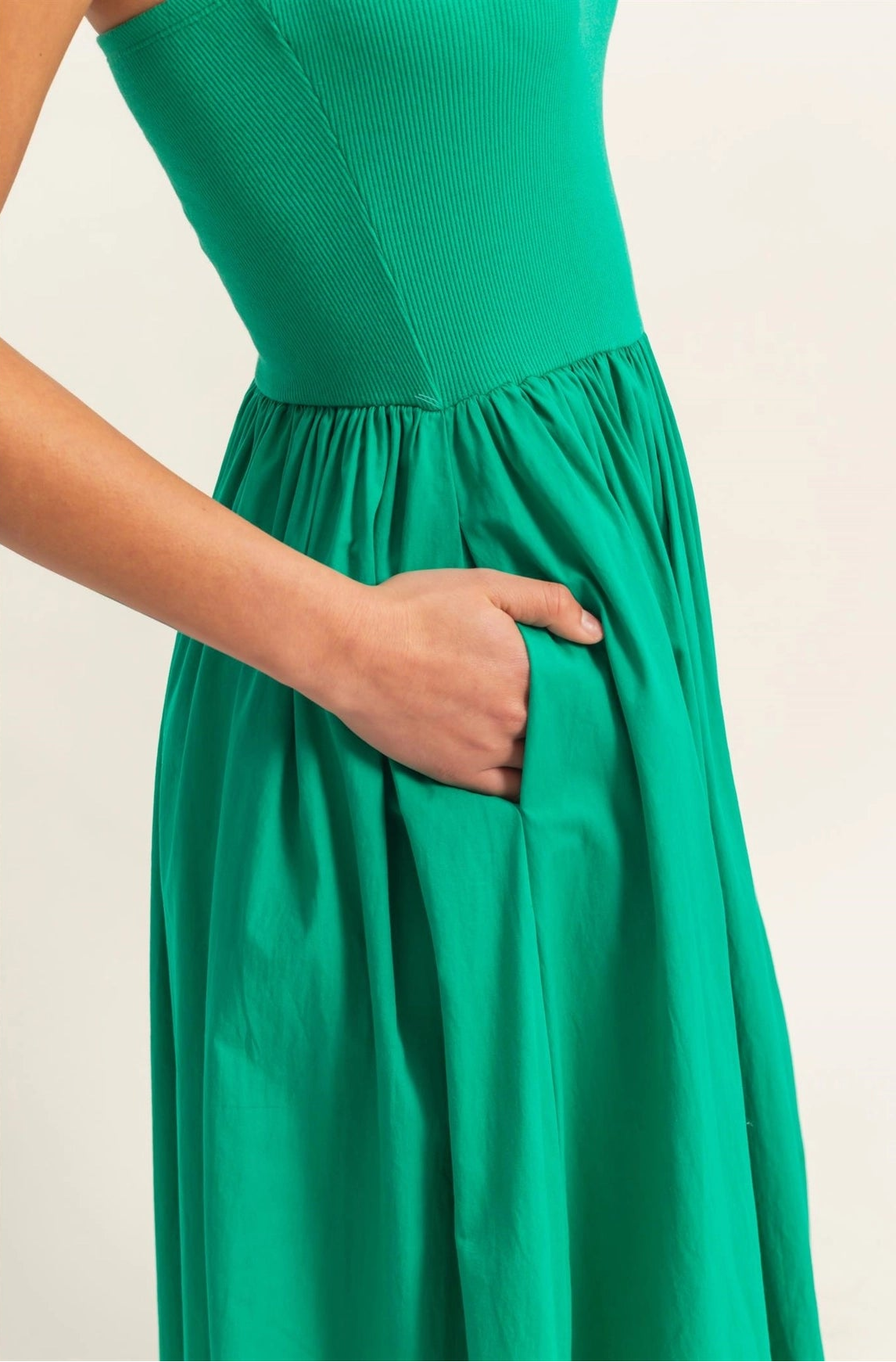 Strapless Flowy Midi Dress - Green