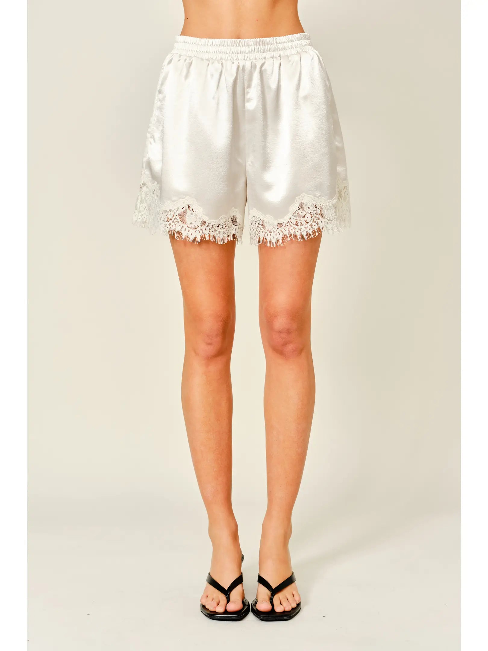 Satin Lace Shorts - Champagne