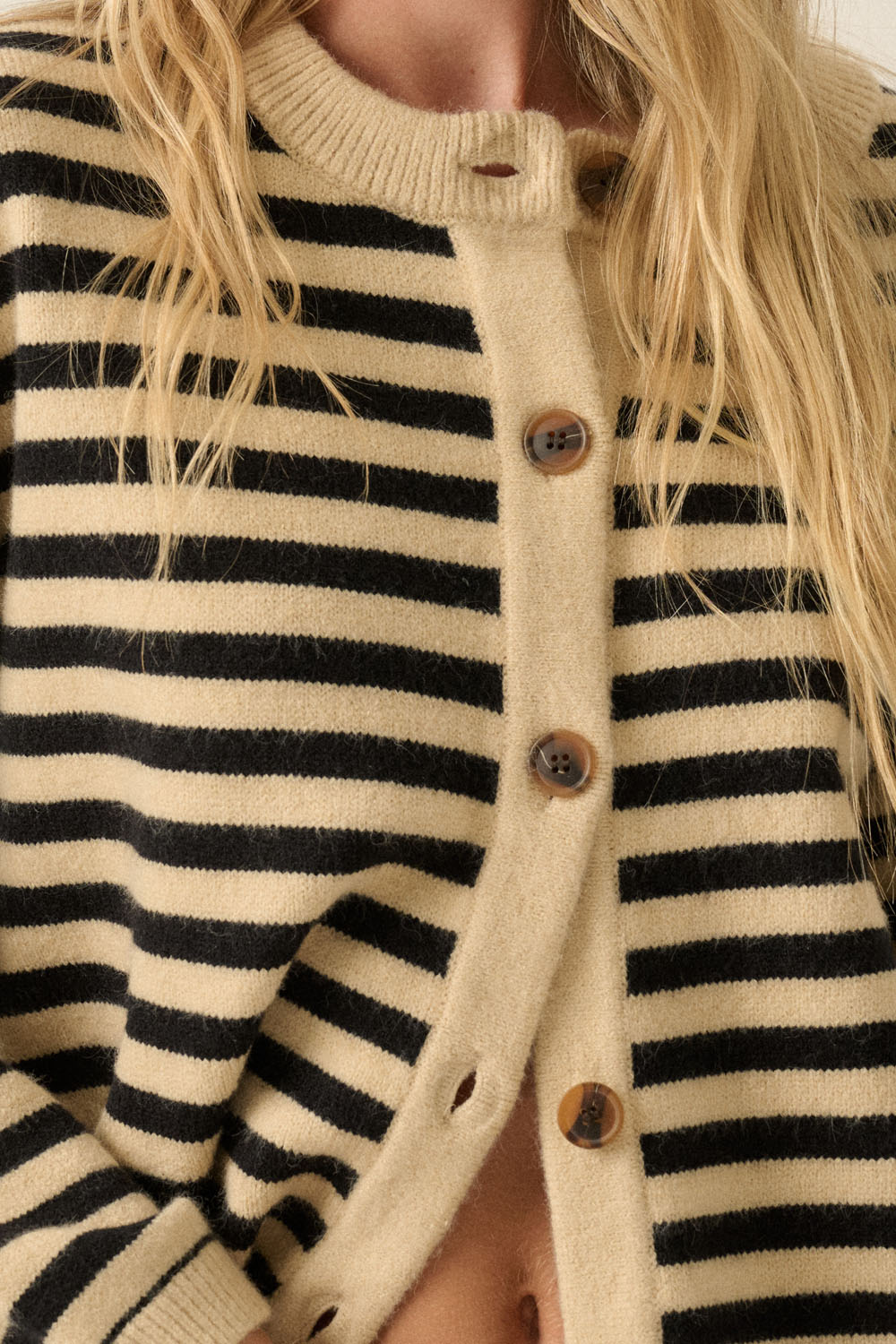Carrie Striped Cardigan - Oatmeal