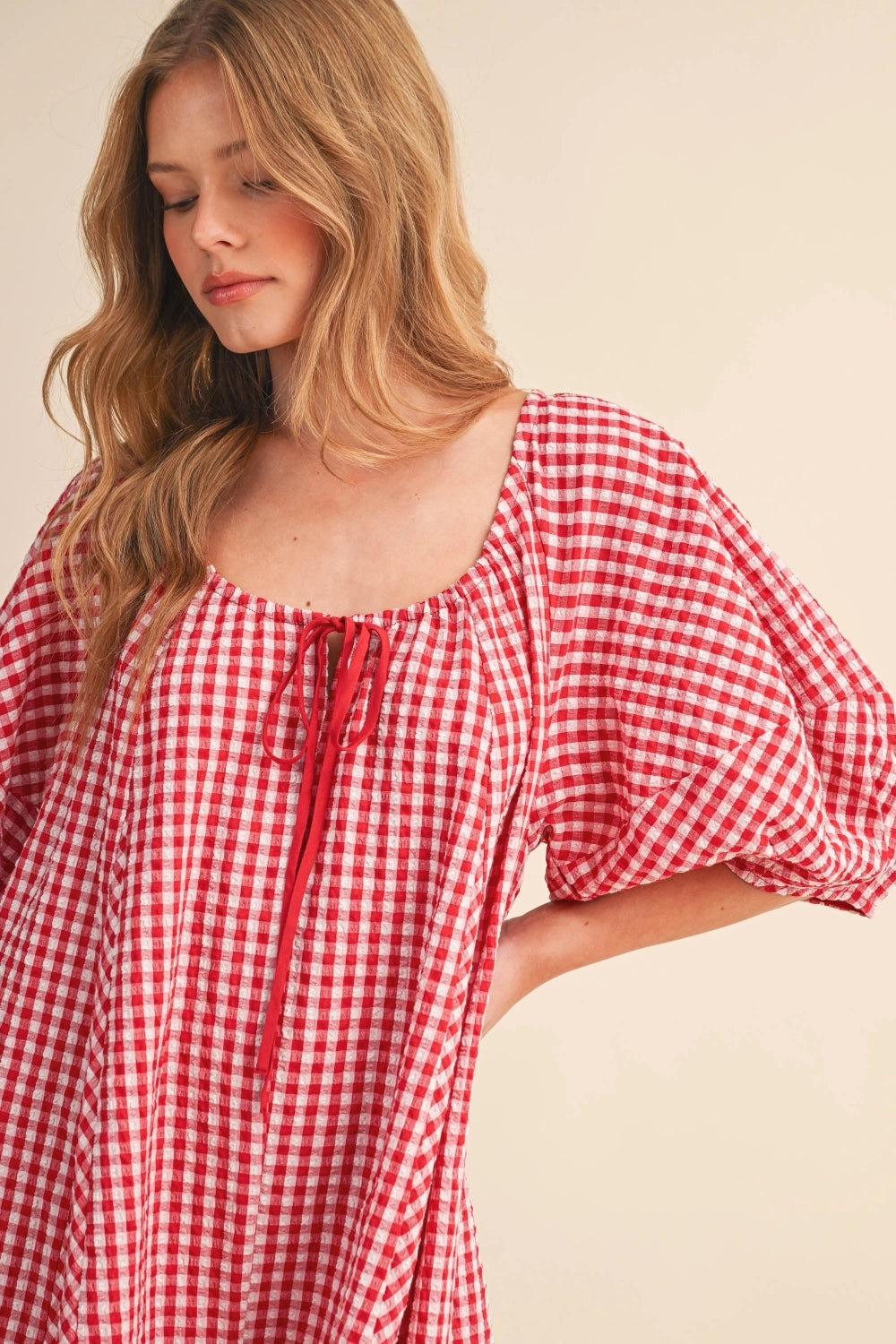 Gingham Scoop Neck Romper