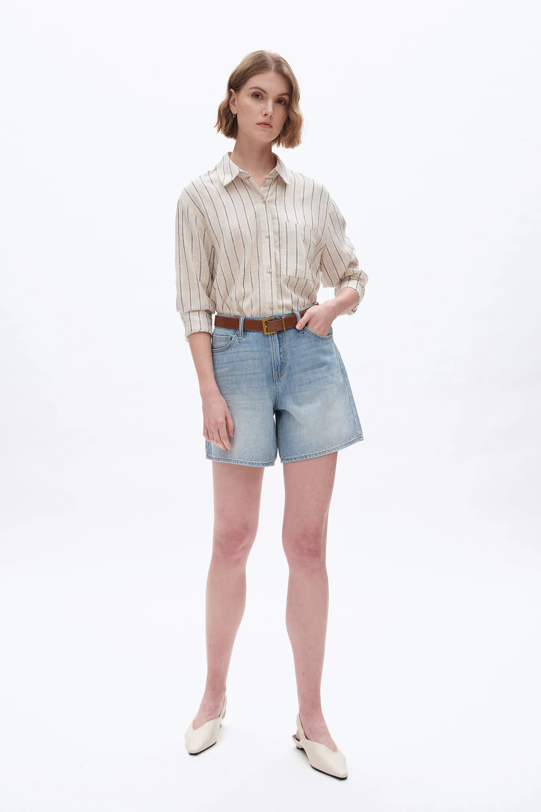 Mid Rise Denim Shorts - Light Blue