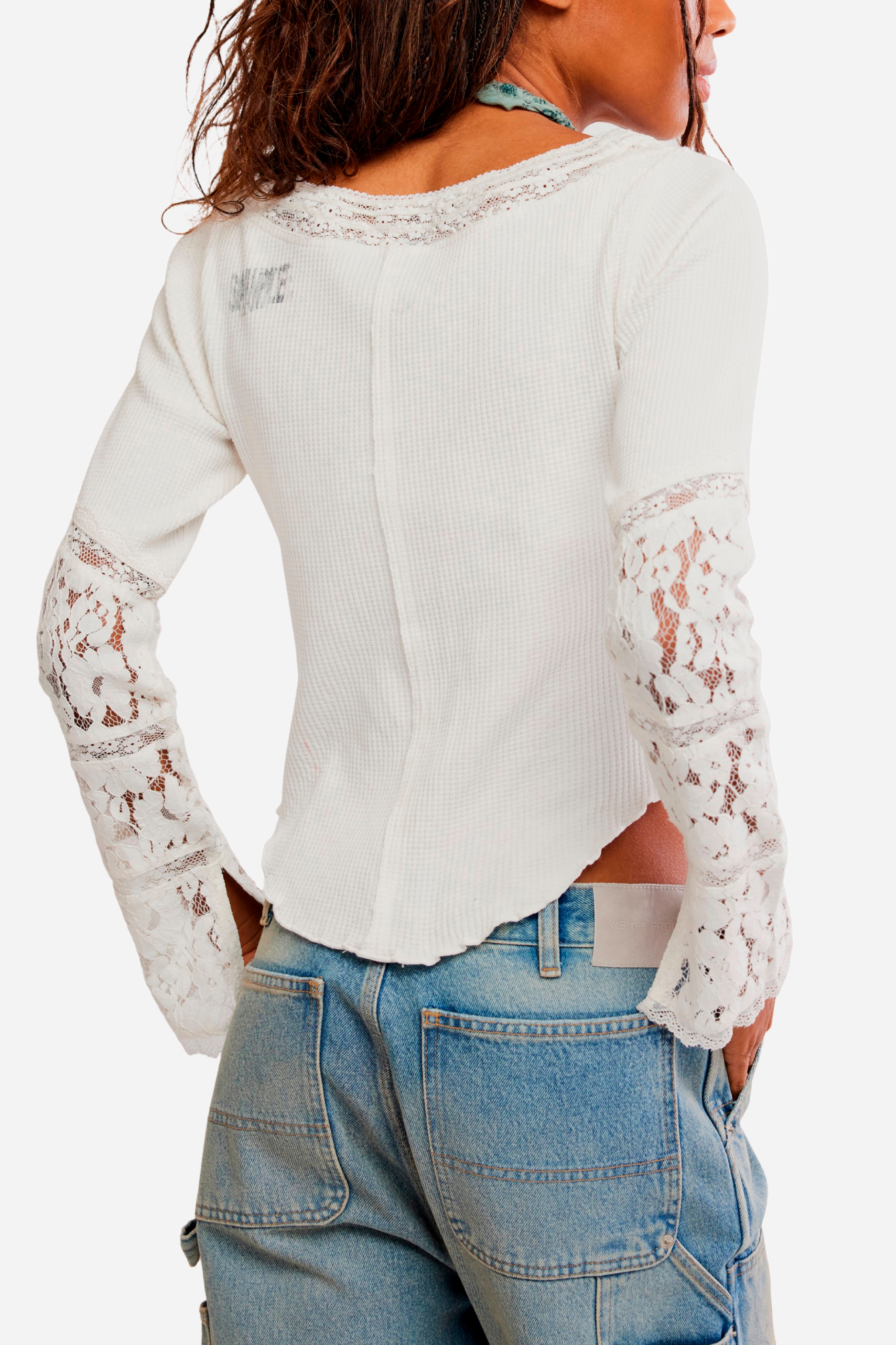 Free People - Amber Lace Cuff Top - White