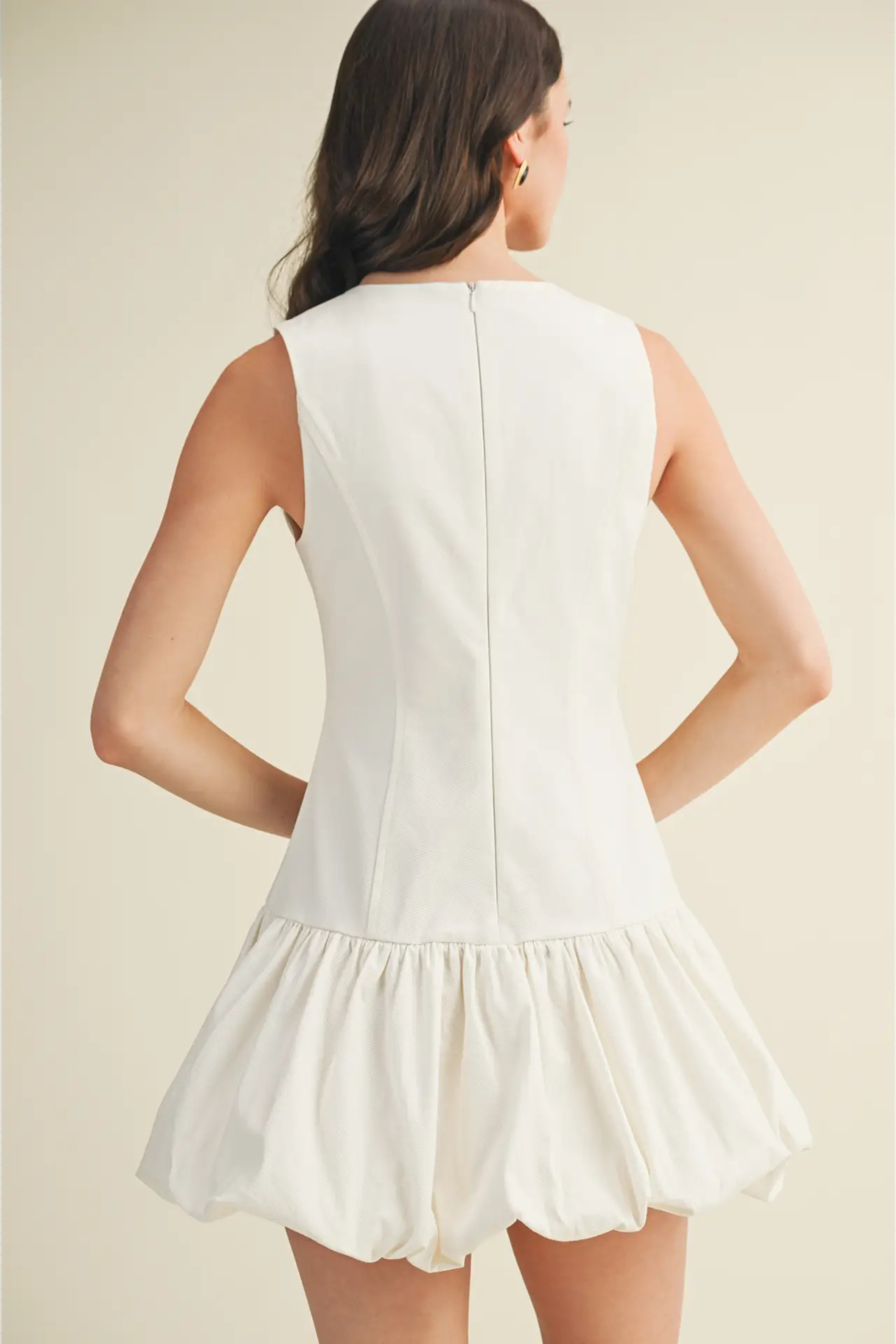 Balloon Hem Mini Dress - White