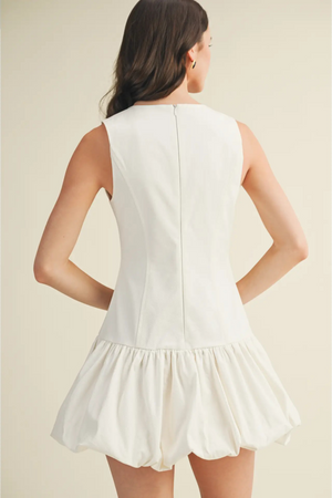 Balloon Hem Mini Dress - White