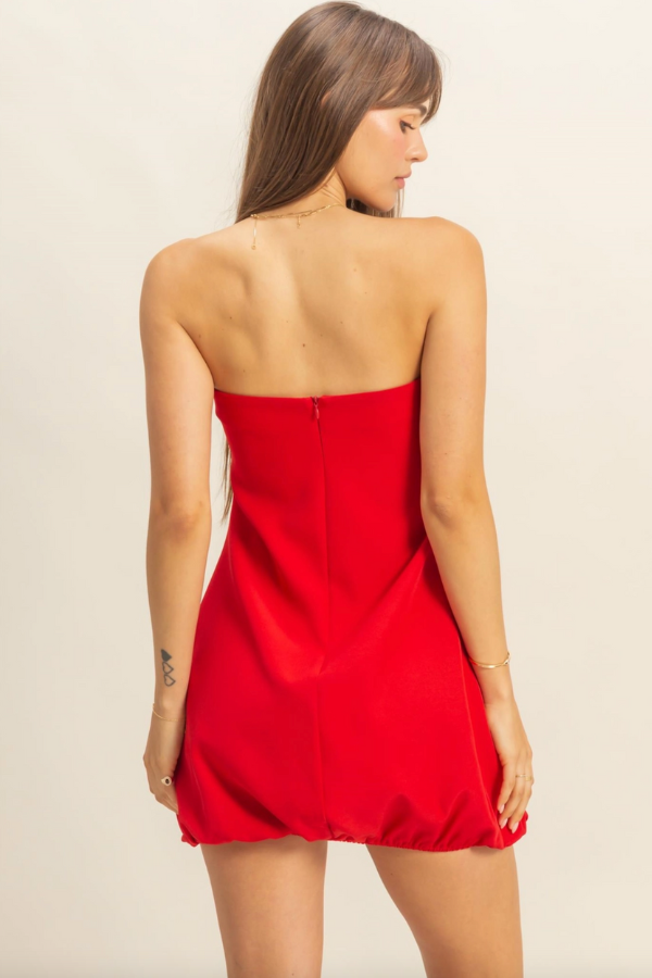 Strapless Mini Balloon Dress - Red