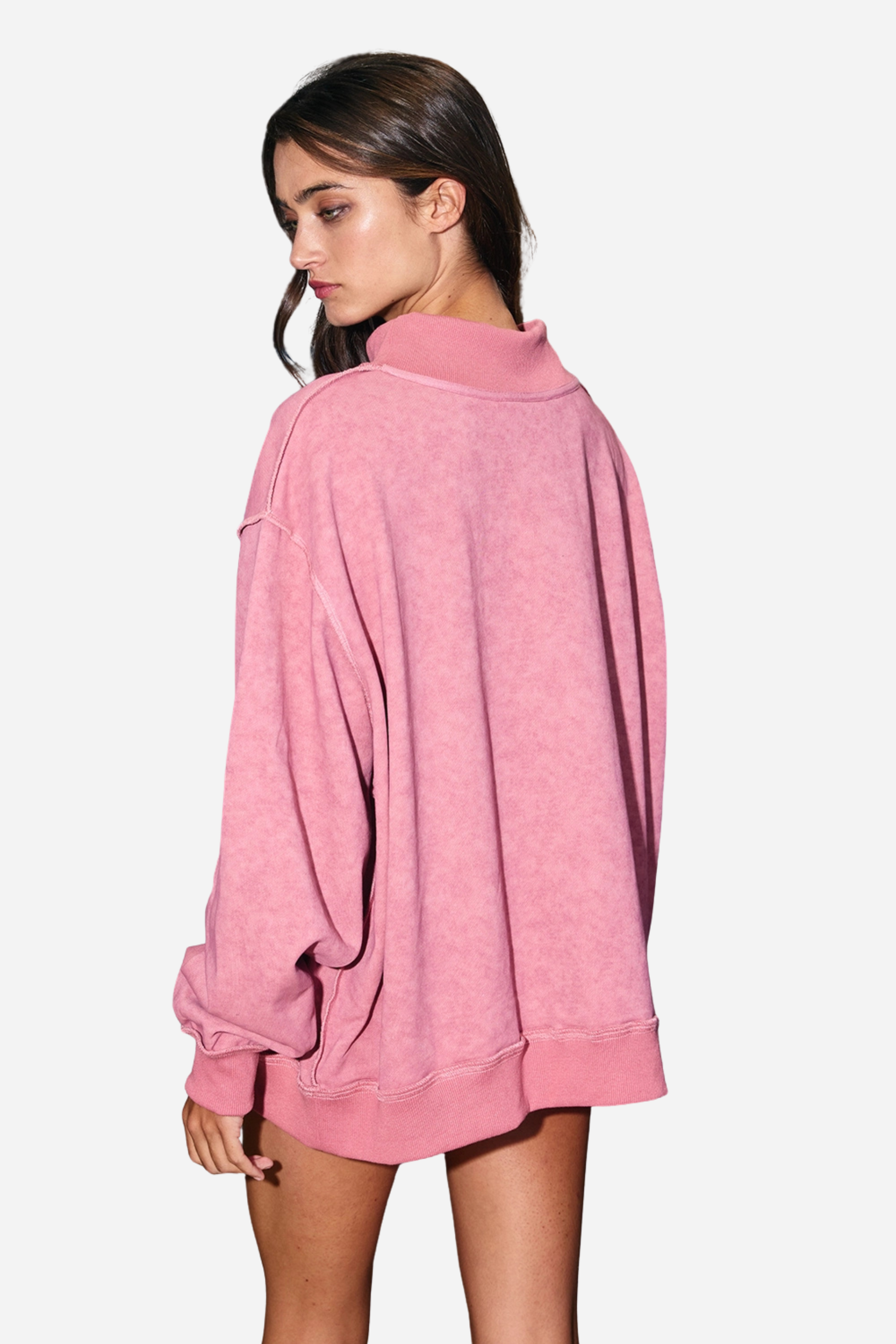 Vintage Washed Mock Neck Sweatshirt - Mauve