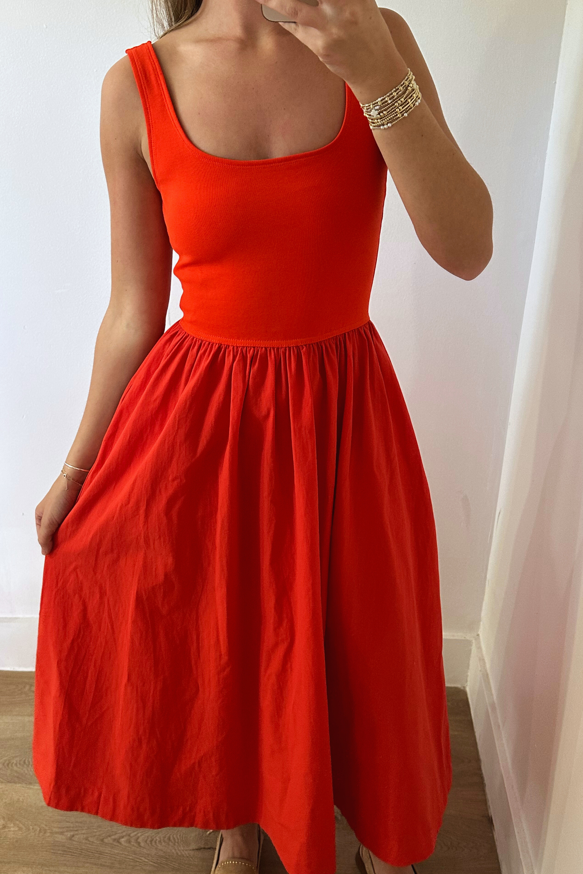 One Way Tank Midi Dress - Coral