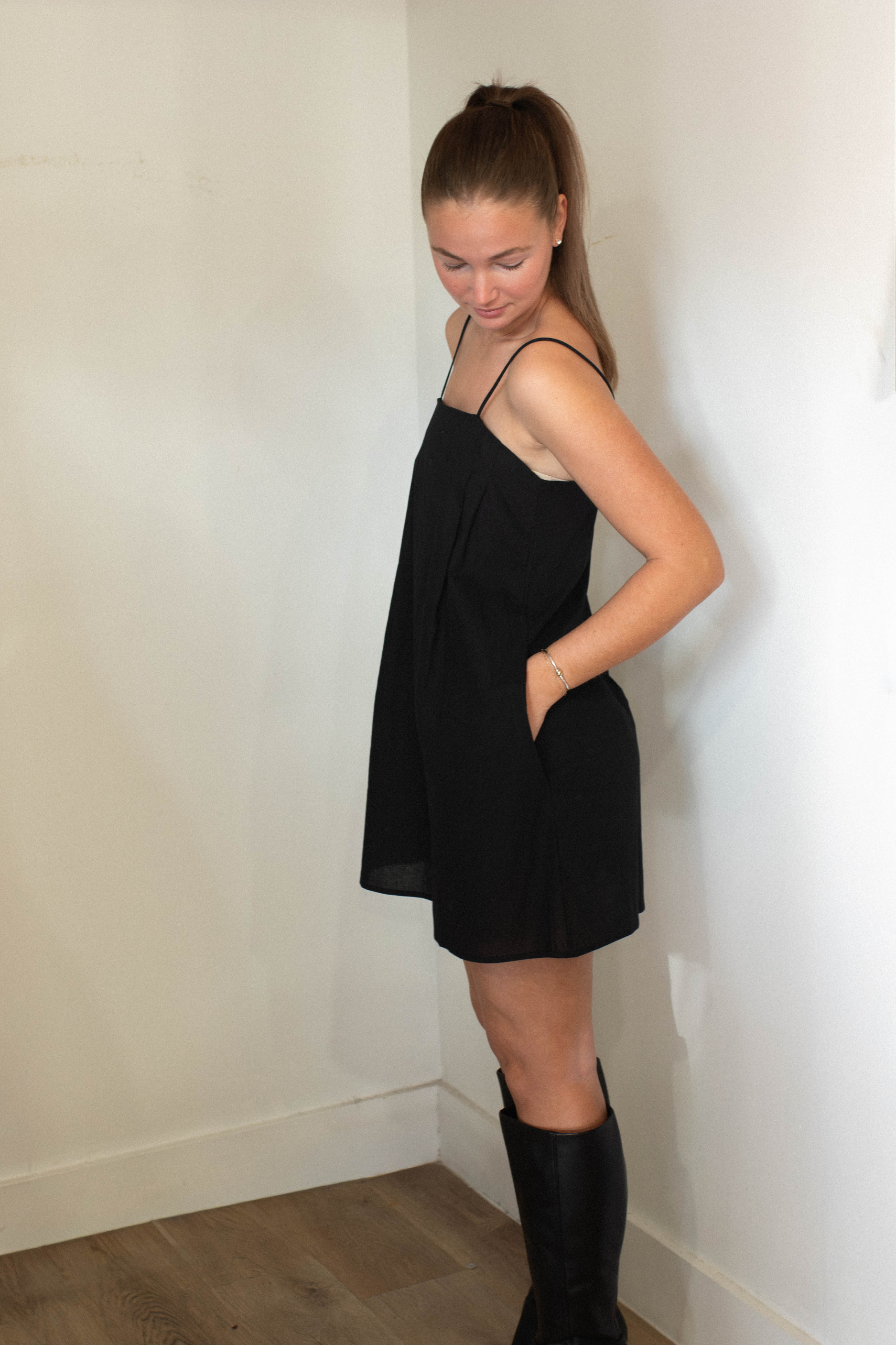 Plain Sweetheart Cami Dress - Black
