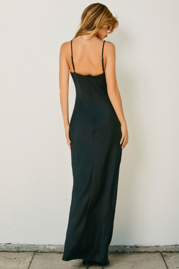 Going Out Satin Maxi Dress - Black