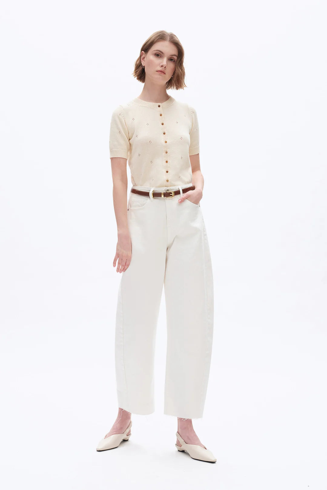 Super High Rise Barrel Leg Denim Jeans - White