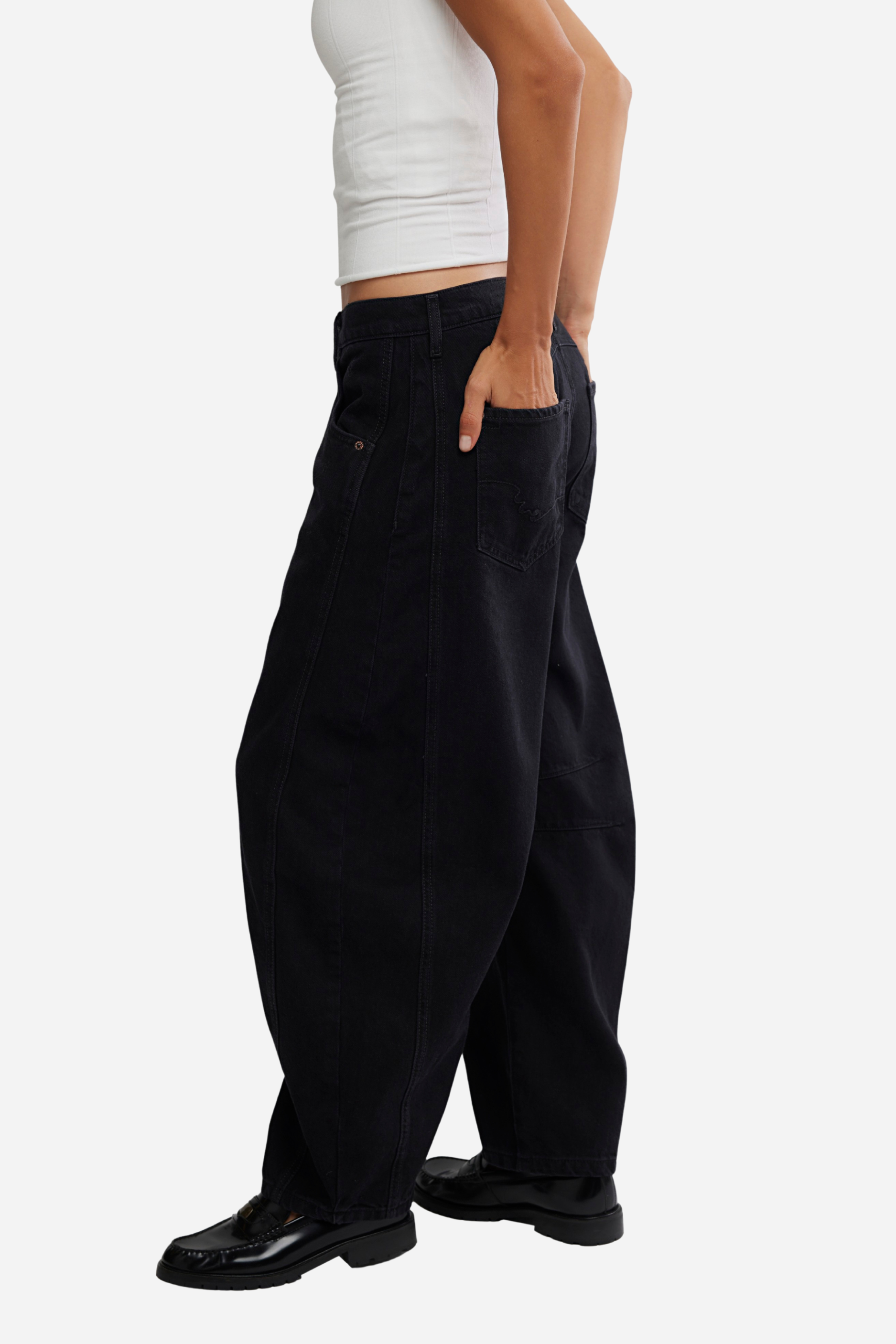 Free People Good Luck Mid Rise Barrel Jeans - Soundwave