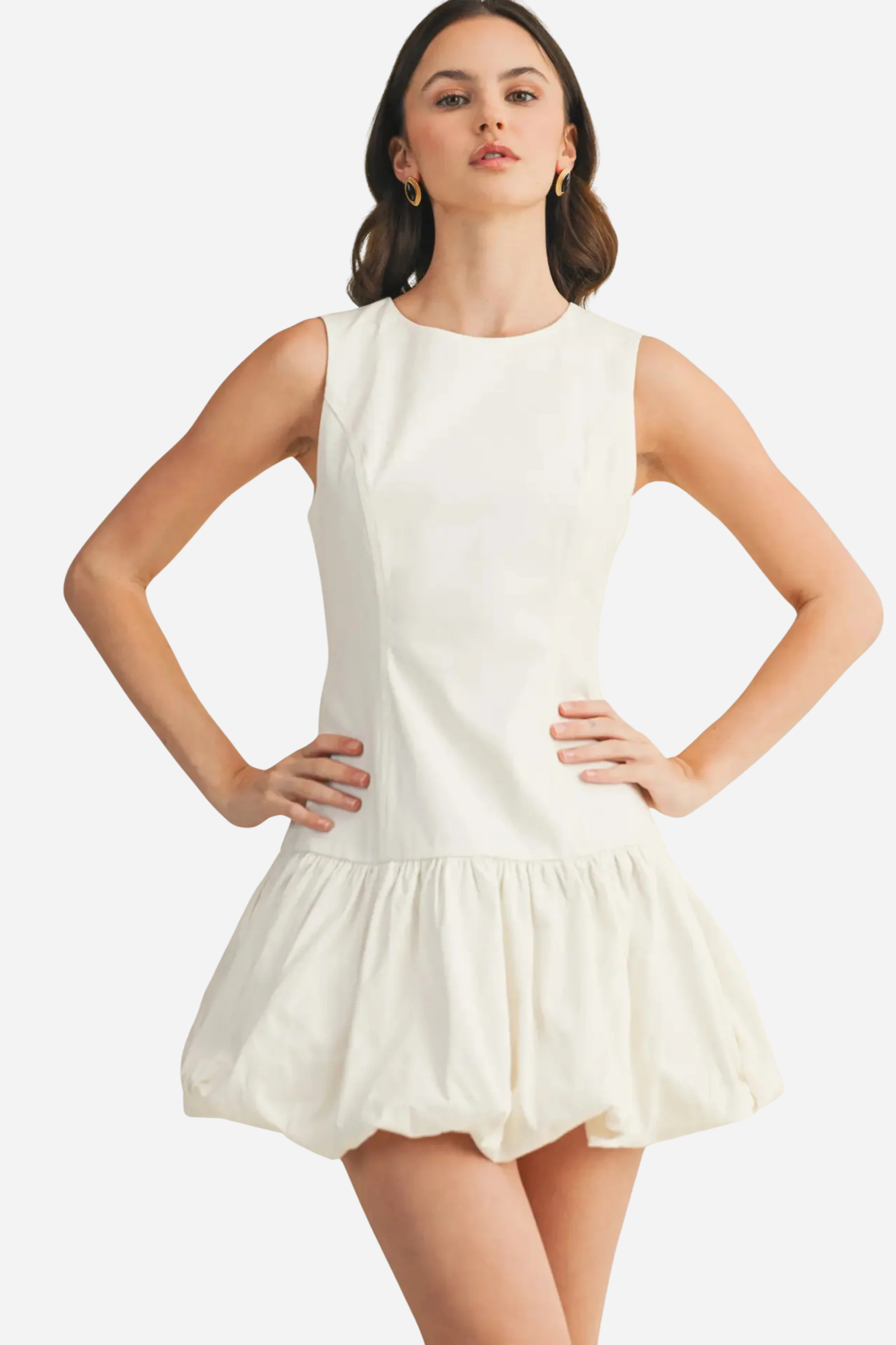 Balloon Hem Mini Dress - White
