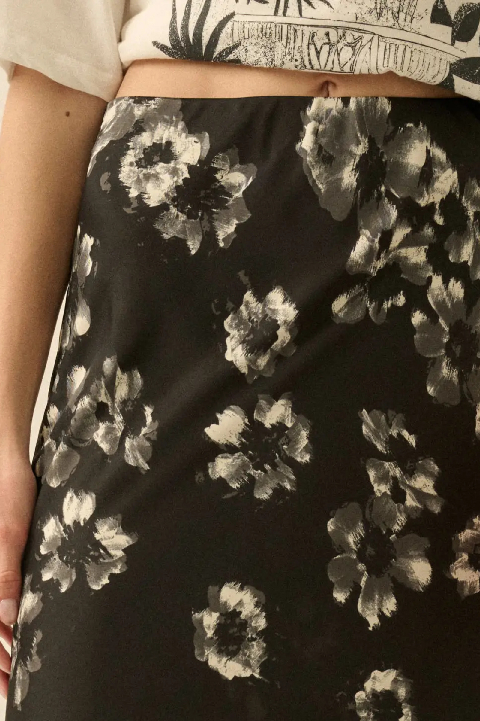 Black Floral Print Maxi Skirt