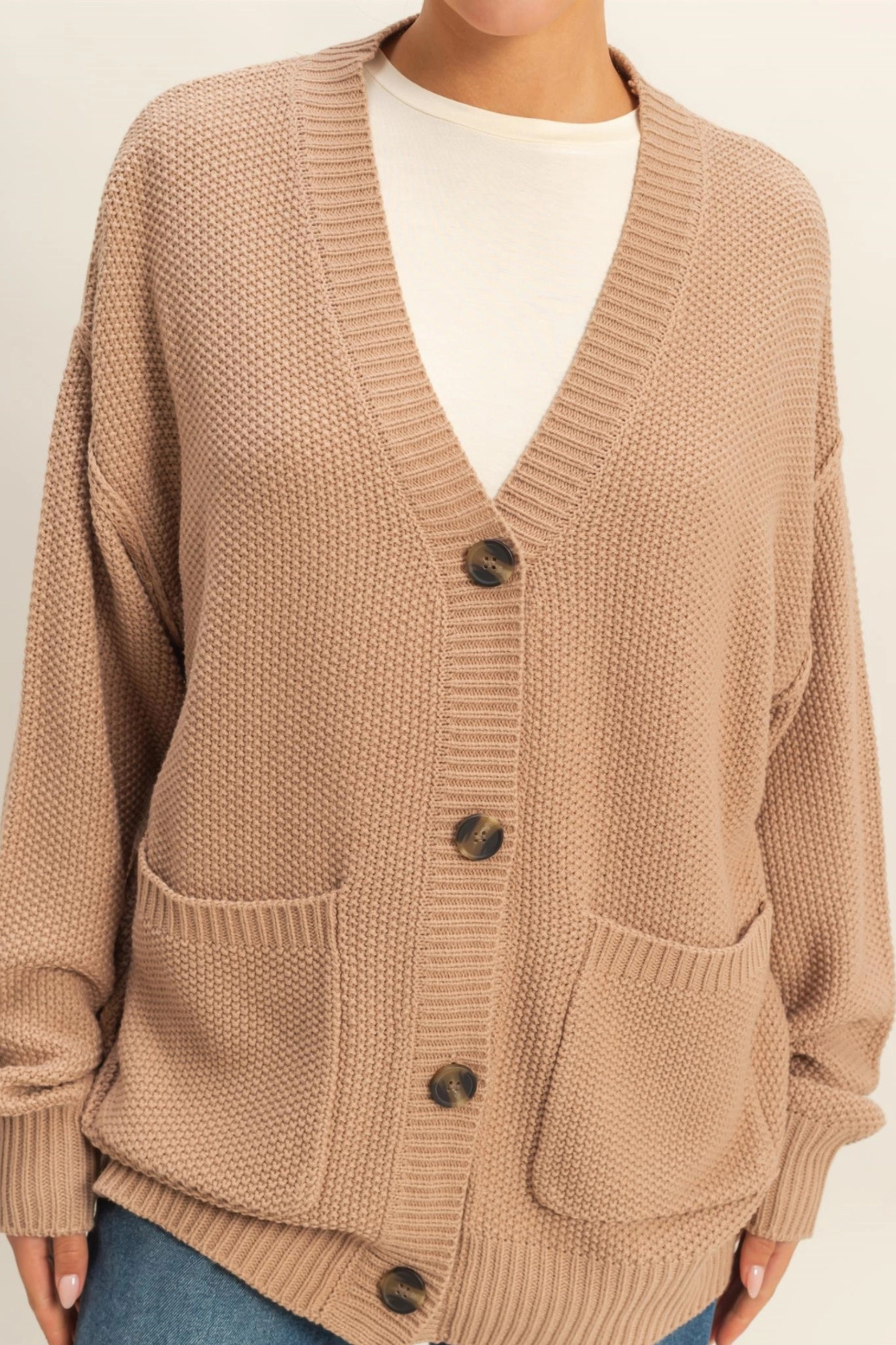 Button-Front Oversized Cardigan - Dark Taupe