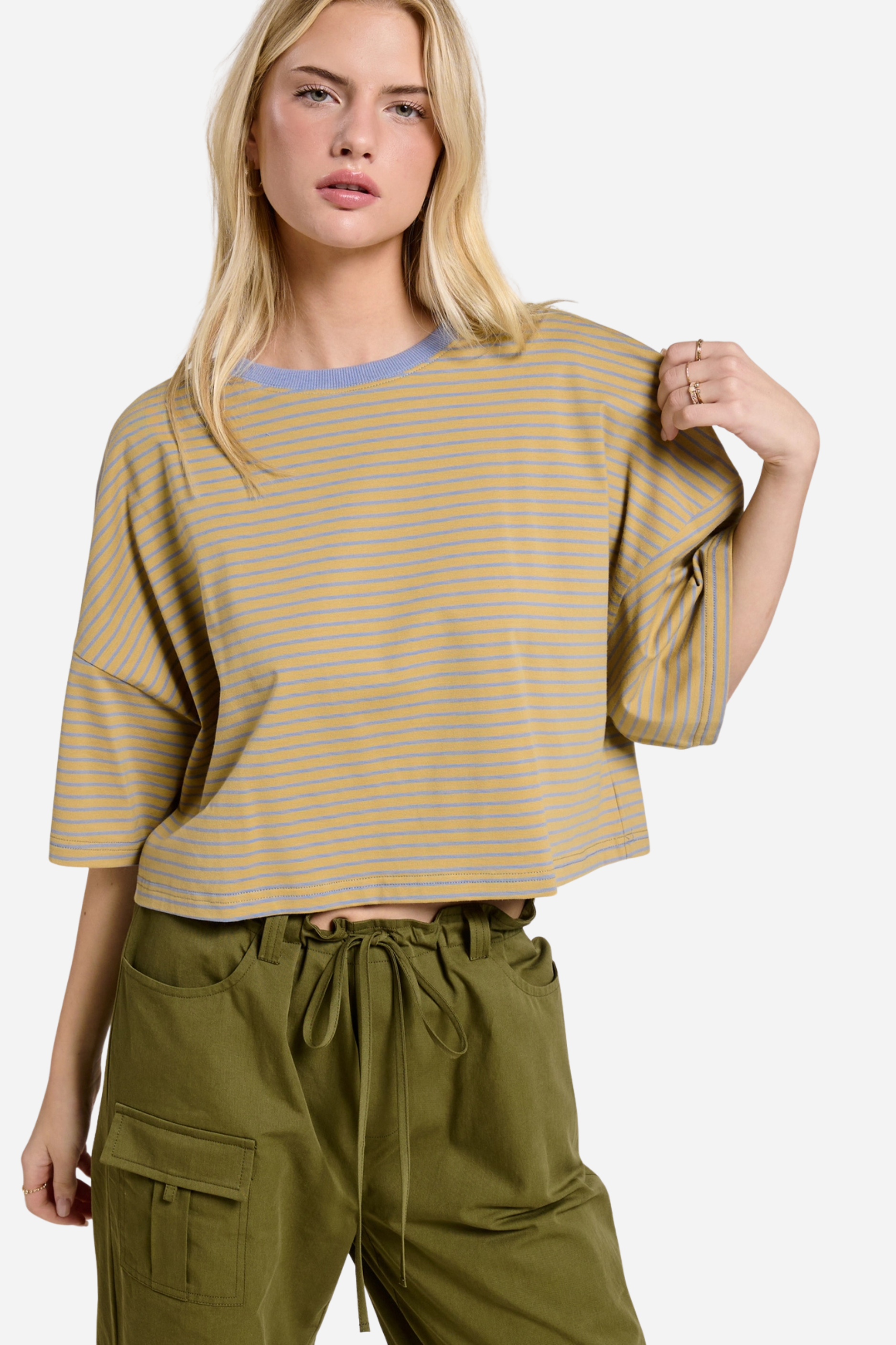 Striped Oversized Tee - Olive
