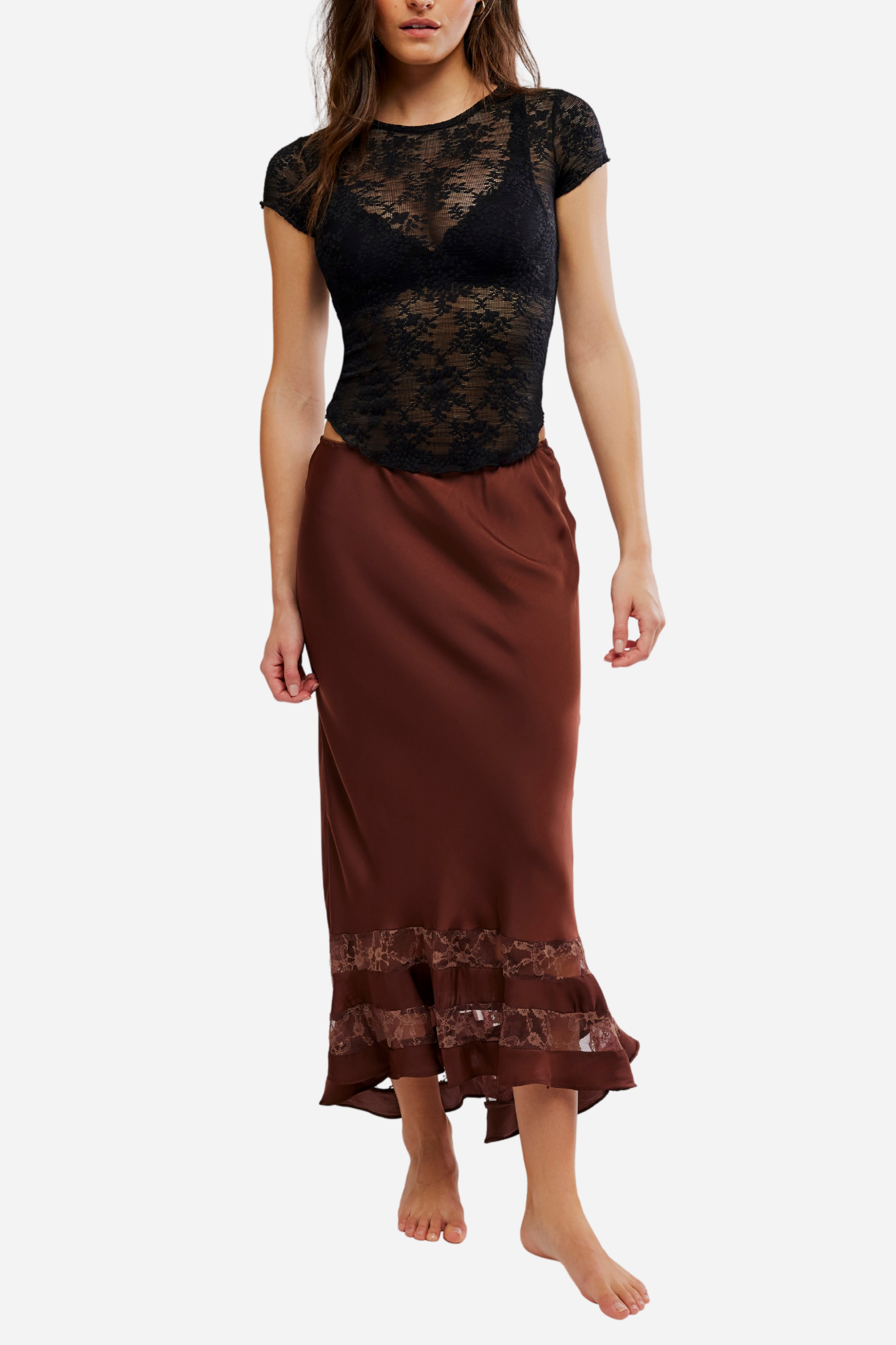 Free People - Long Lost Lover Slip Skirt - Spiced Chocolate