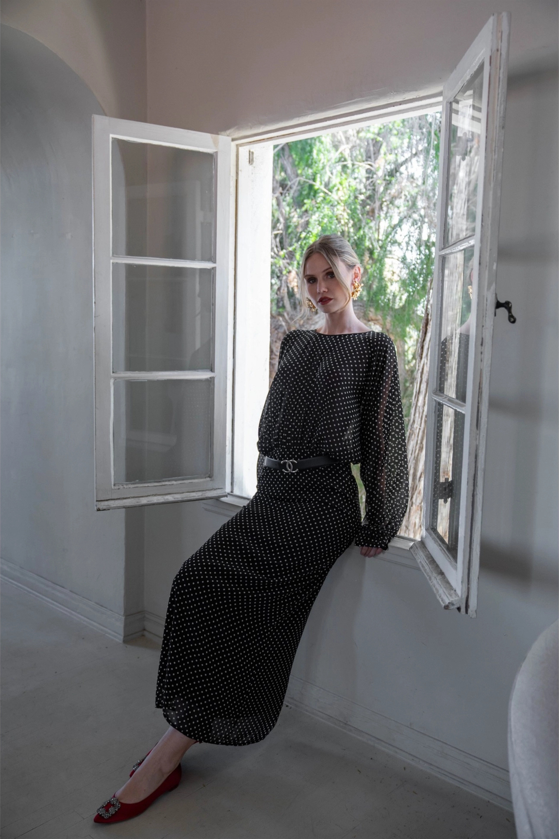 Sheer Polka Dot Printed Maxi Dress