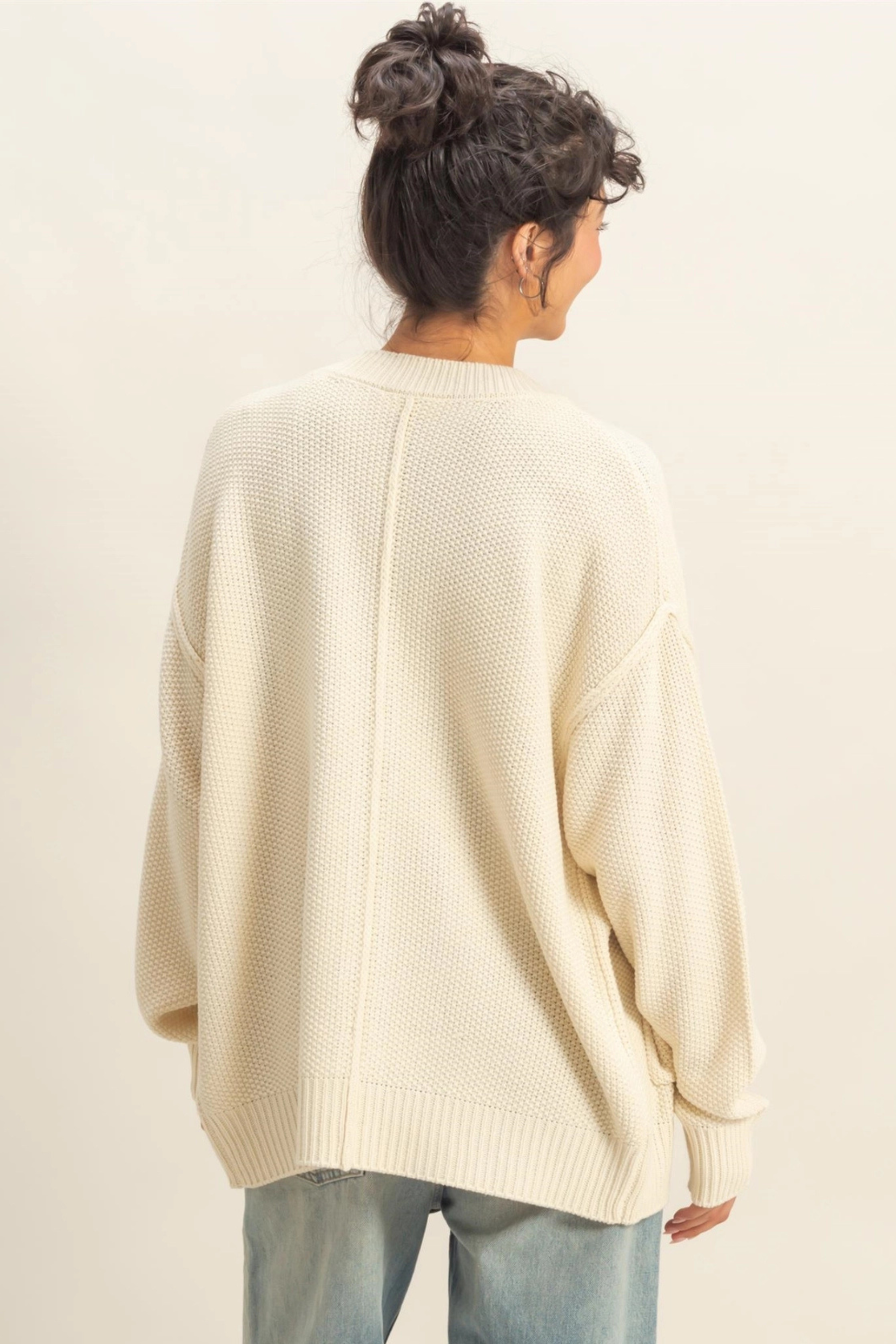Button-Front Oversized Cardigan - Cream