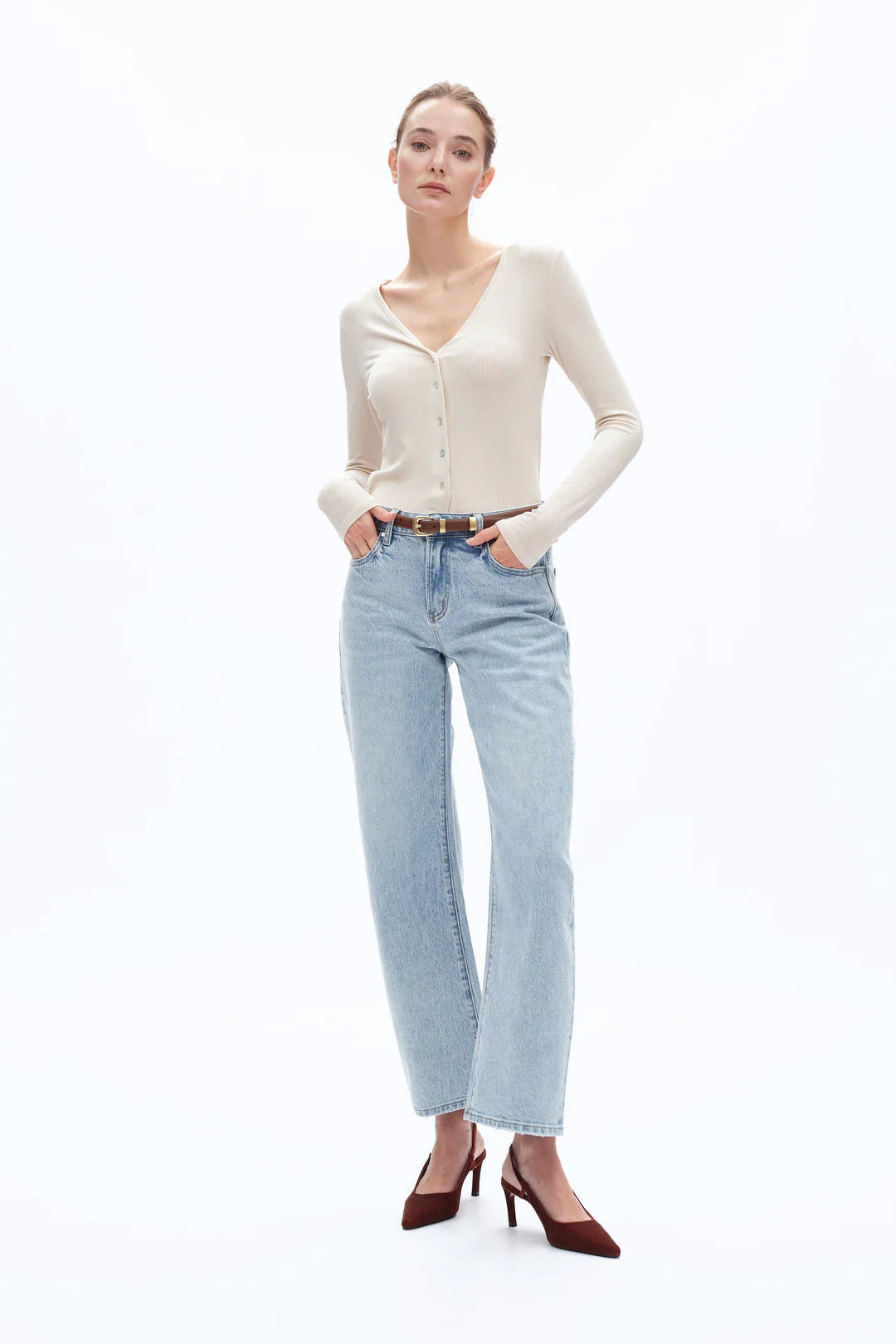 Mid Rise Barrel Leg Jeans - Light Blue