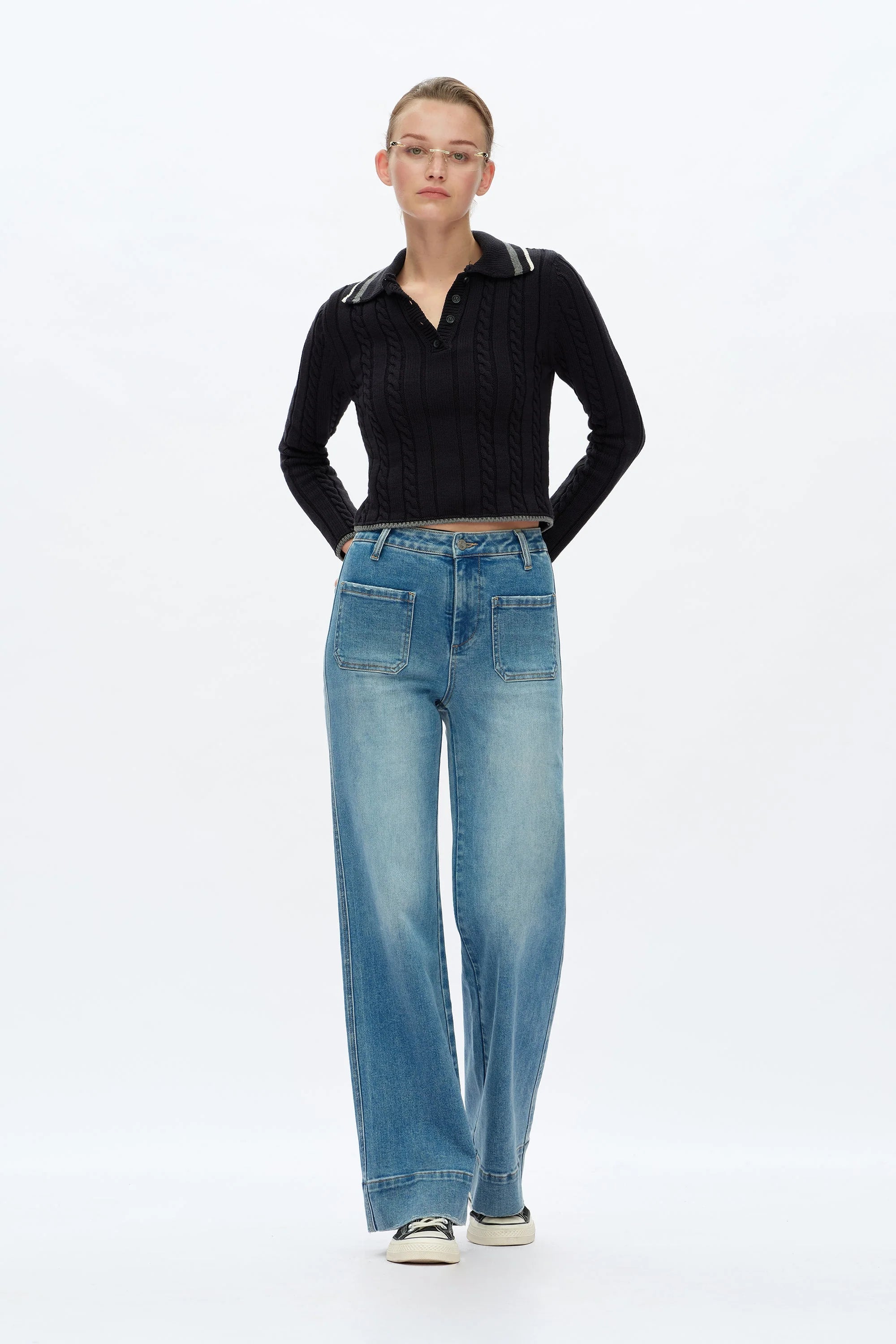 High Rise Wide Leg Jeans - Medium Blue