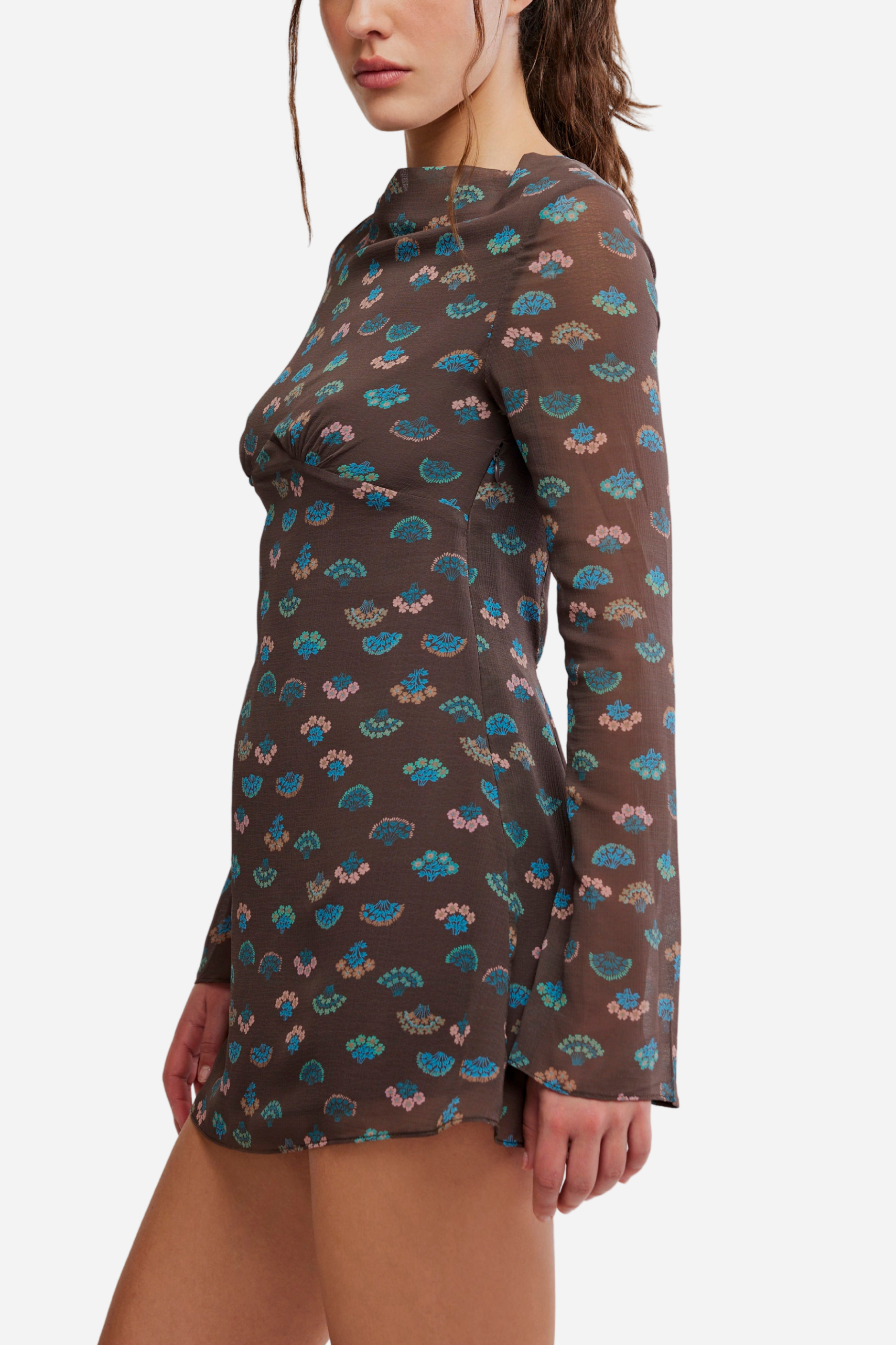 Free People Jolie Printed Mini Dress - Espresso Combo