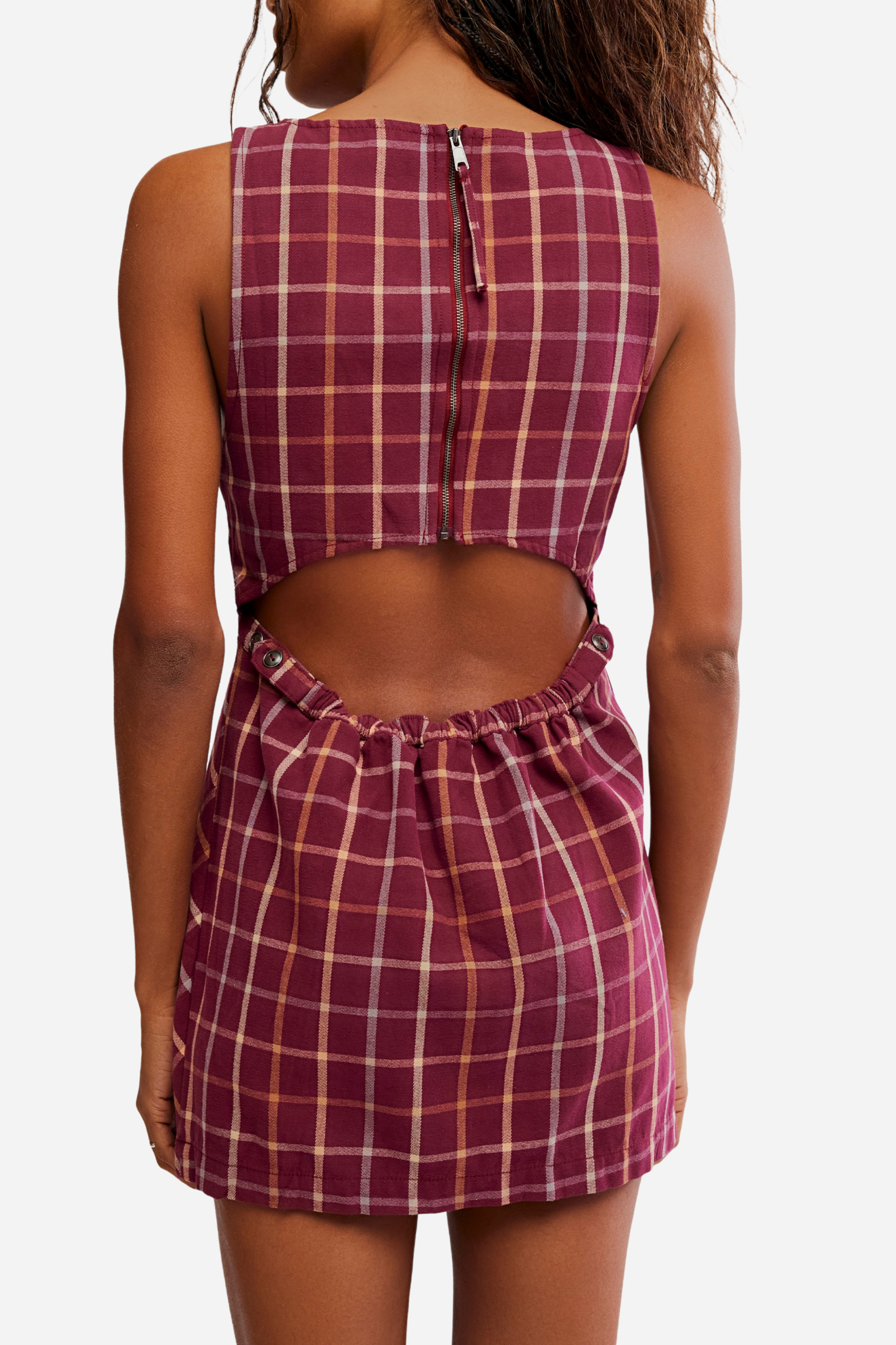 Free People Atlas Plaid Mini Dress - Cocoa Plum