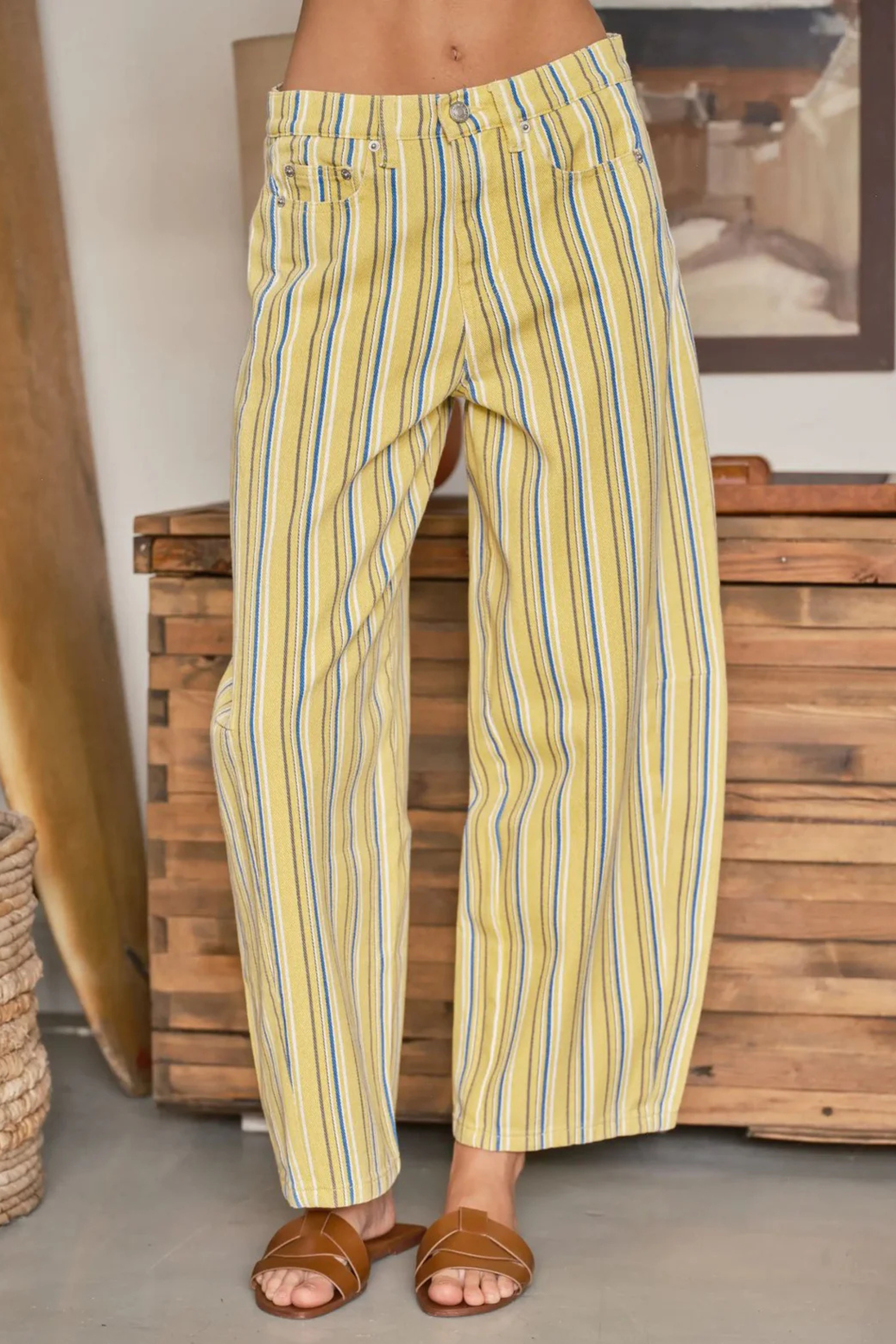 Striped Barrel Pants - Yellow