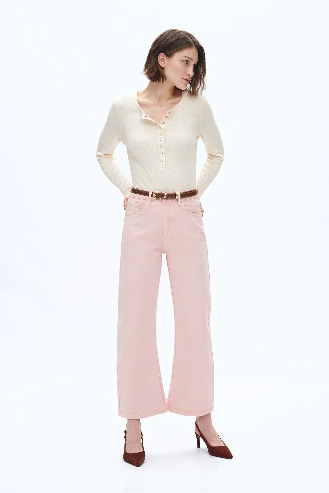 Mid Rise Barrel Jeans - Pearl Pink