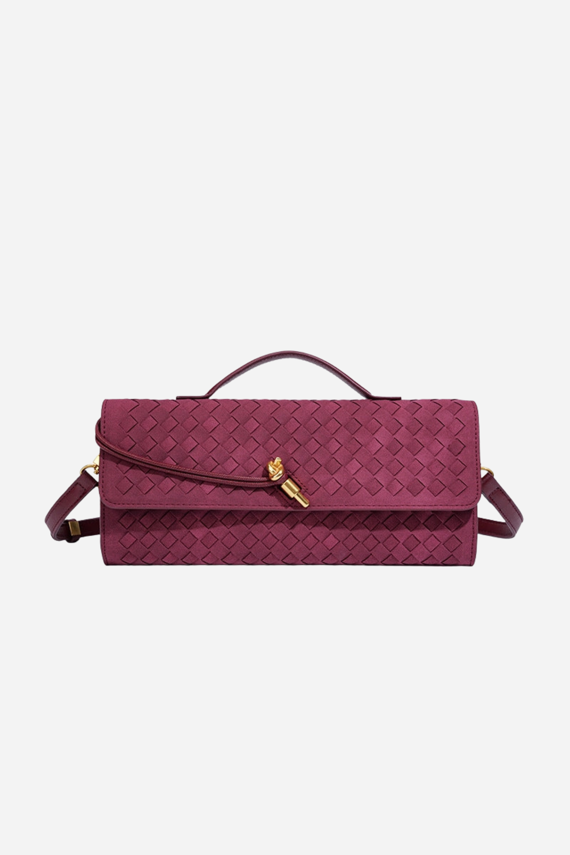 Vintage Woven Suede Clutch - Wine