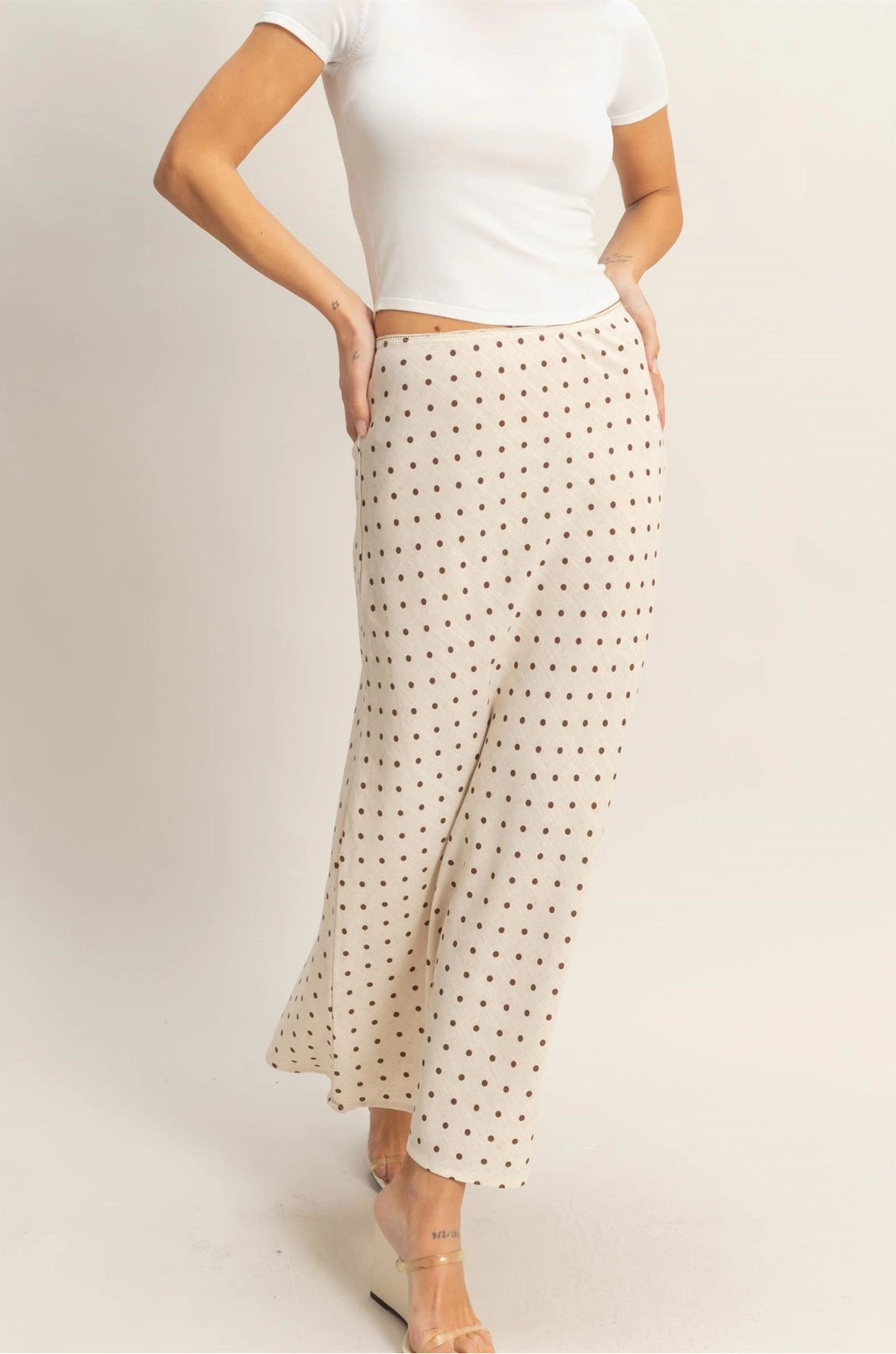Polka Dot A-Line Maxi Skirt - Oatmeal