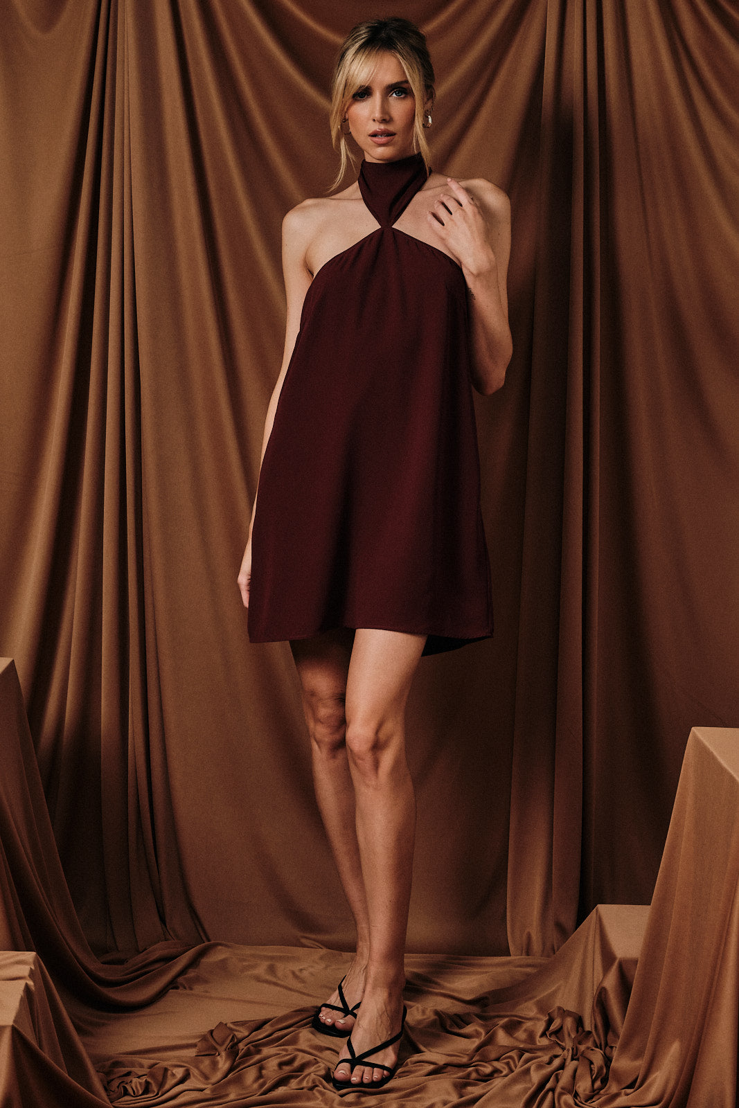 Halter Neck Mini Dress - Wine
