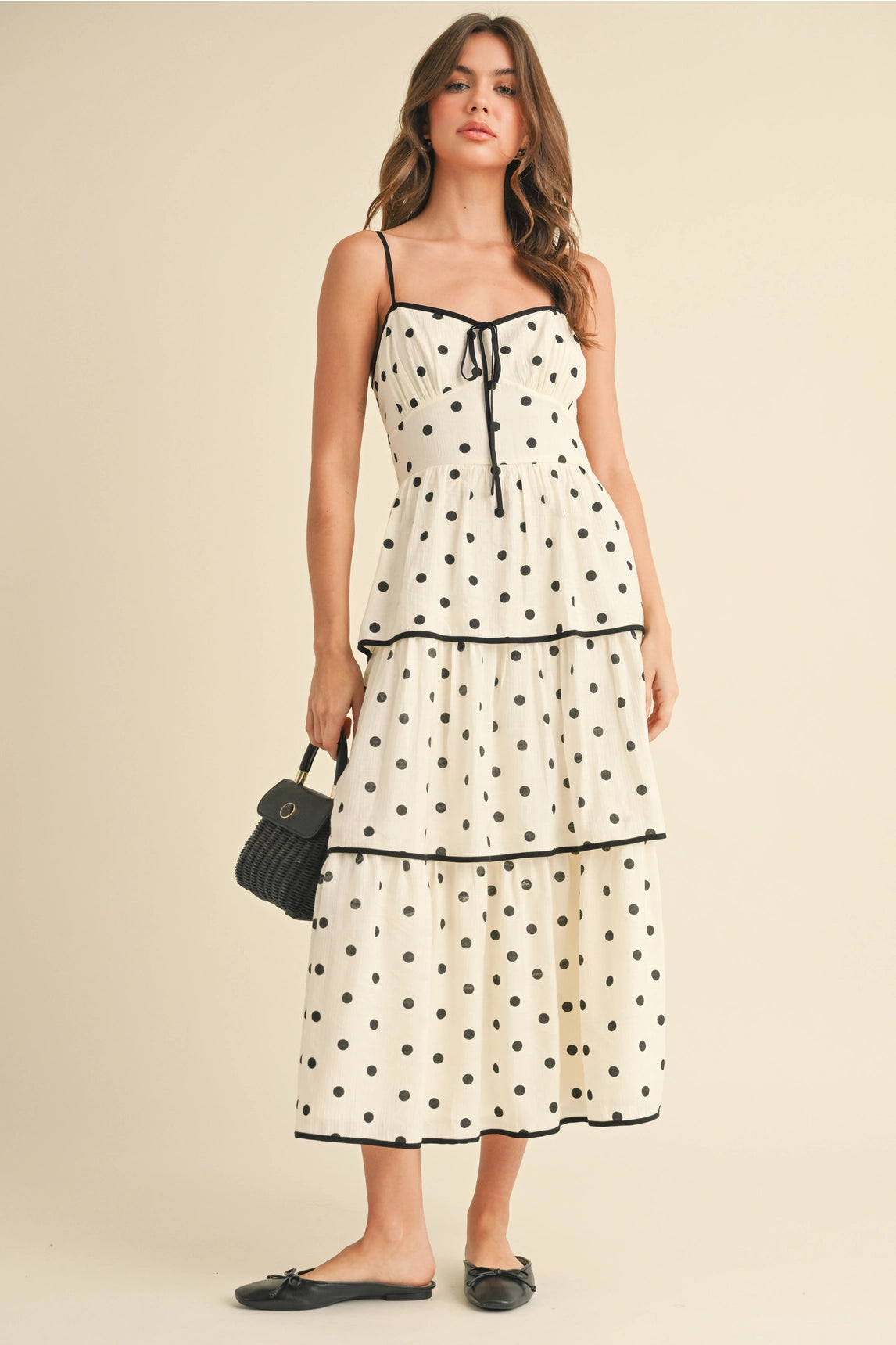 Polkadot Tiered Midi Dress - Ivory