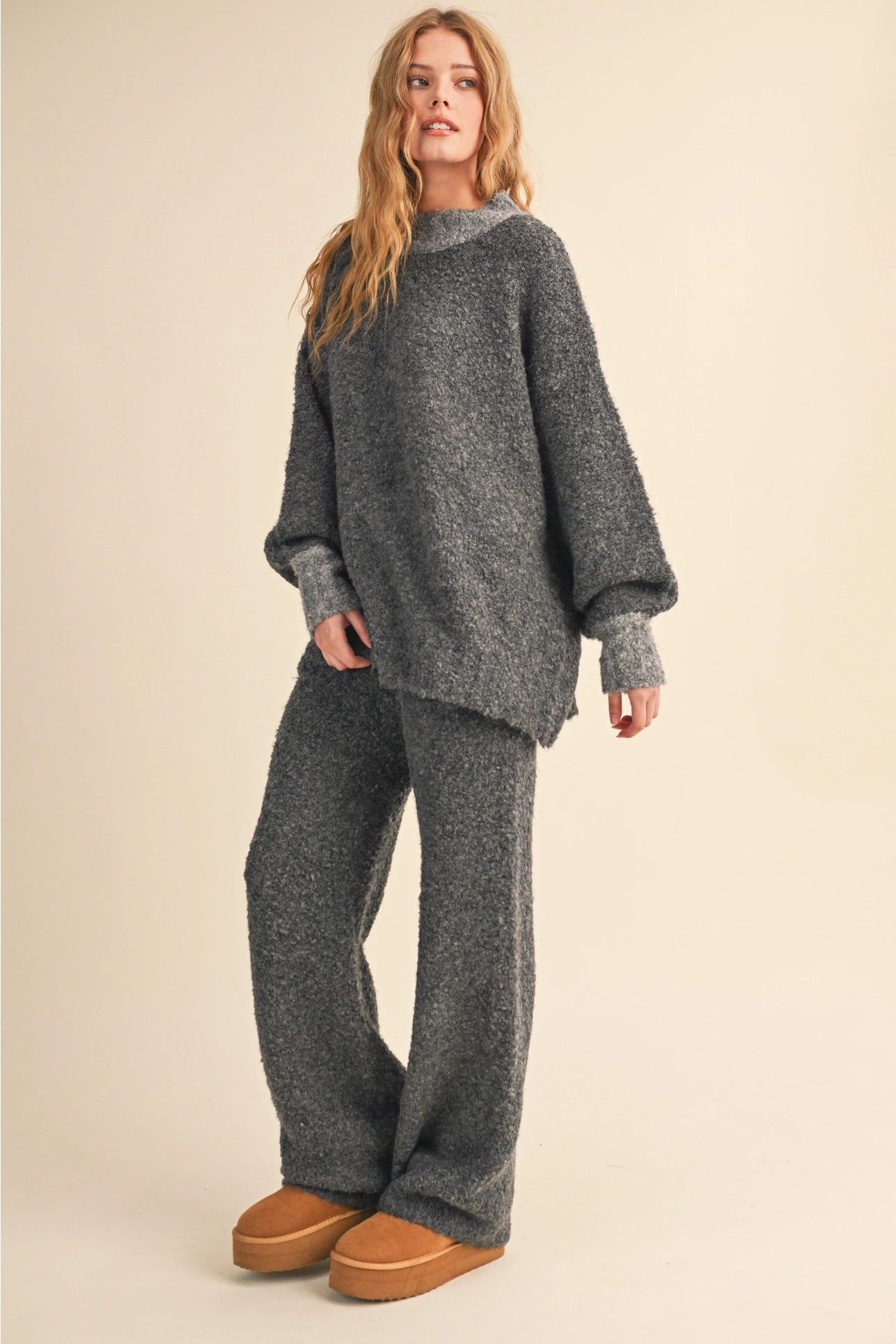 Matching Boucle Sweater Set - Charcoal