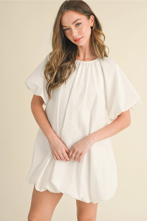Puff Sleeve Bubble Hem Mini Dress - White