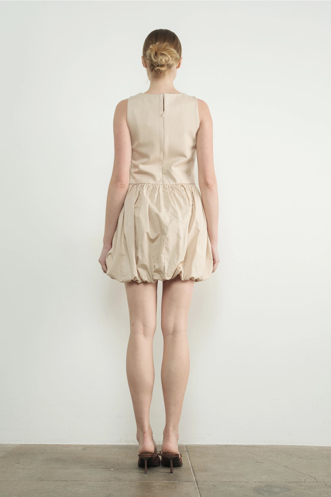 Asymmetrical Waist Bubble Dress - Taupe