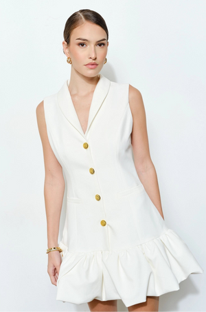 Blazer Bubble Hem Mini Dress - White