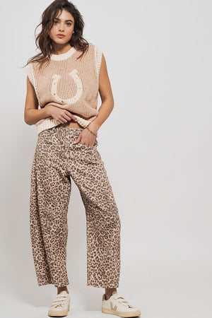 Leopard Print Barrel Jeans